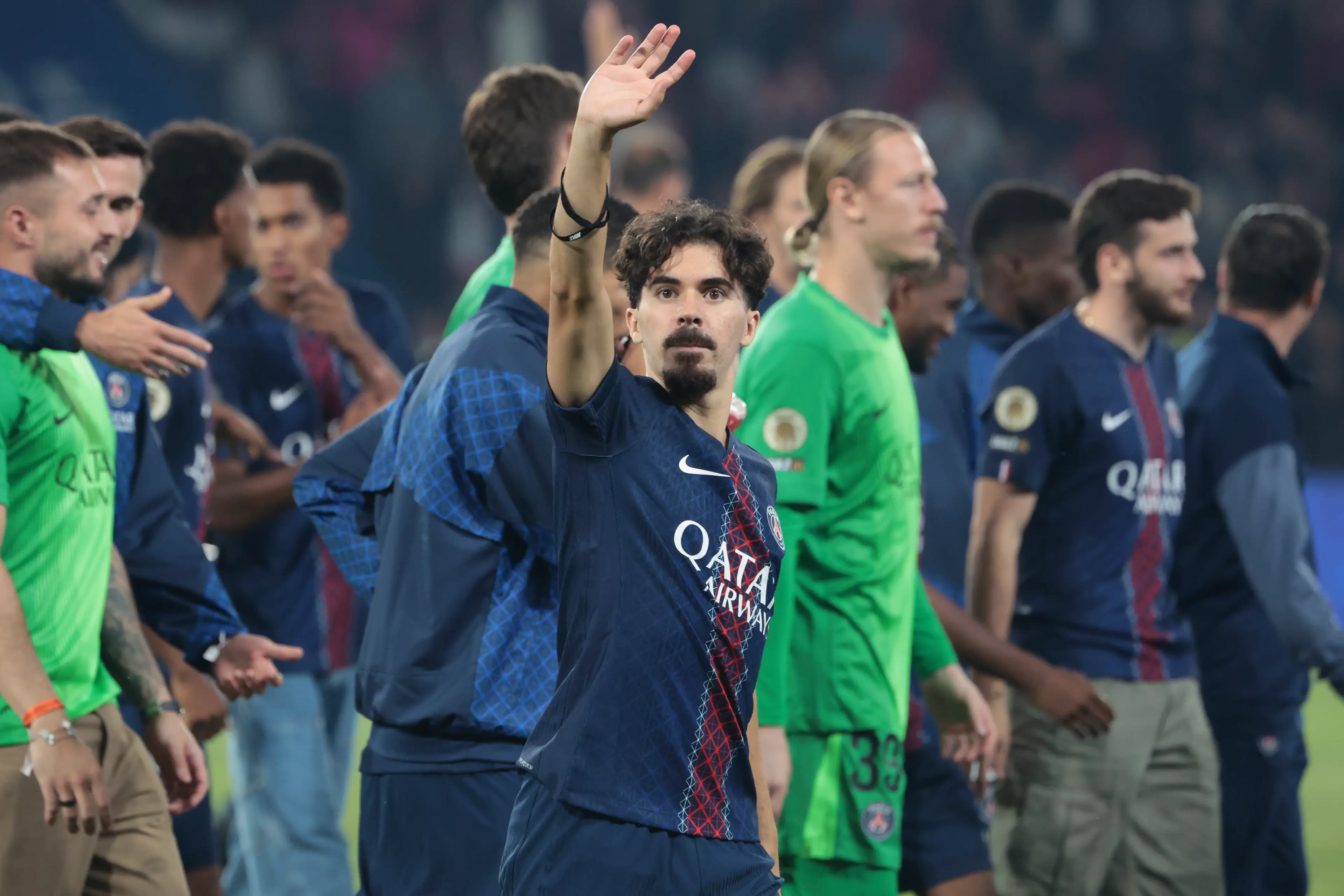 Vitinha of PSG salutes the supporters following the Ligue 1 McDonald's football match.
