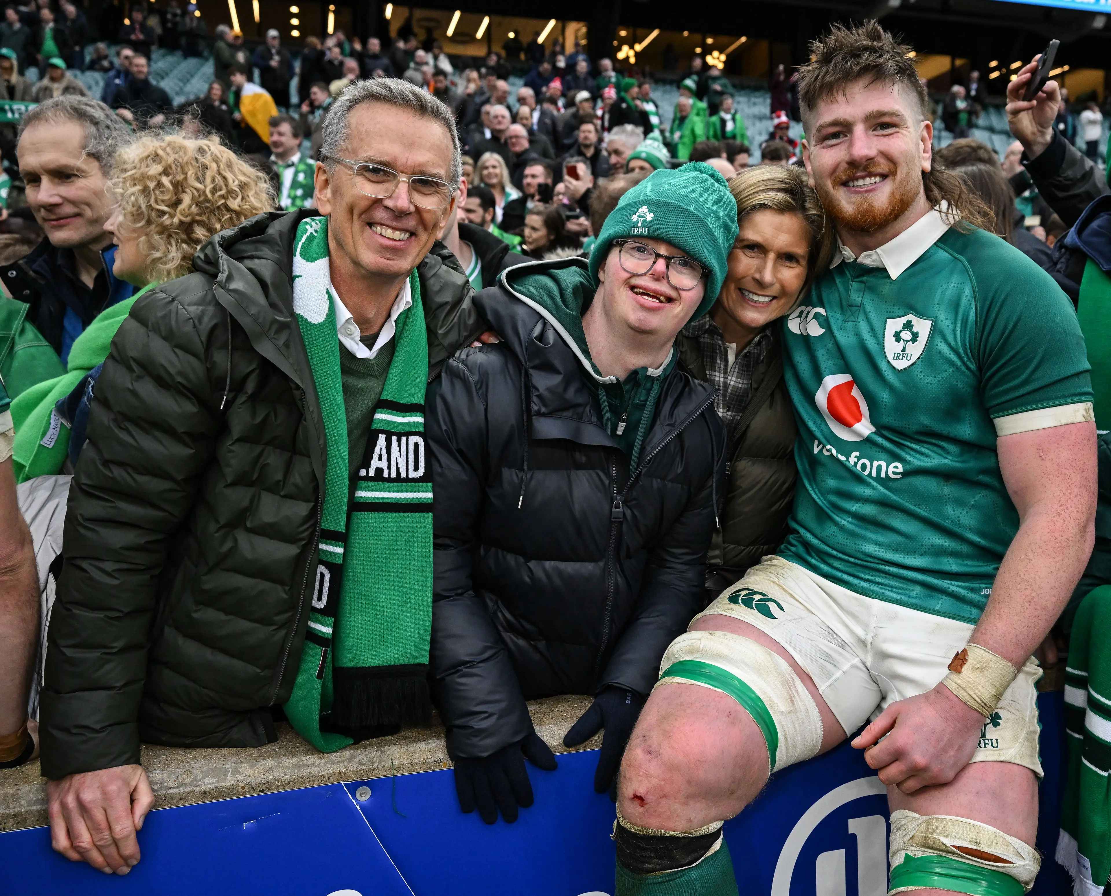 Joe McCarthy with his family after the Six Nations clash against England. Image credit: Getty