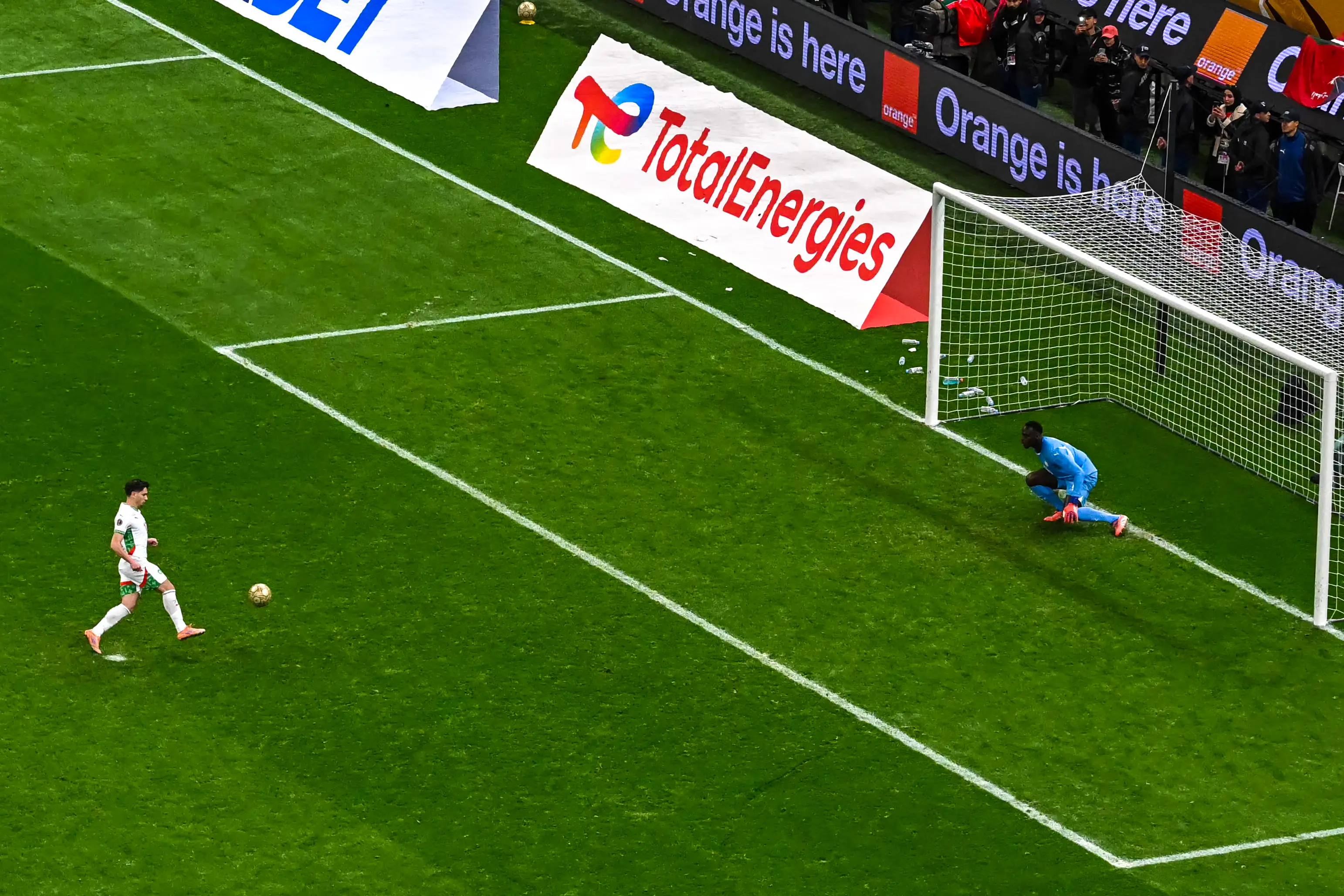 Diaz's dinked penalty was easily saved by Mendy. Image: Getty
