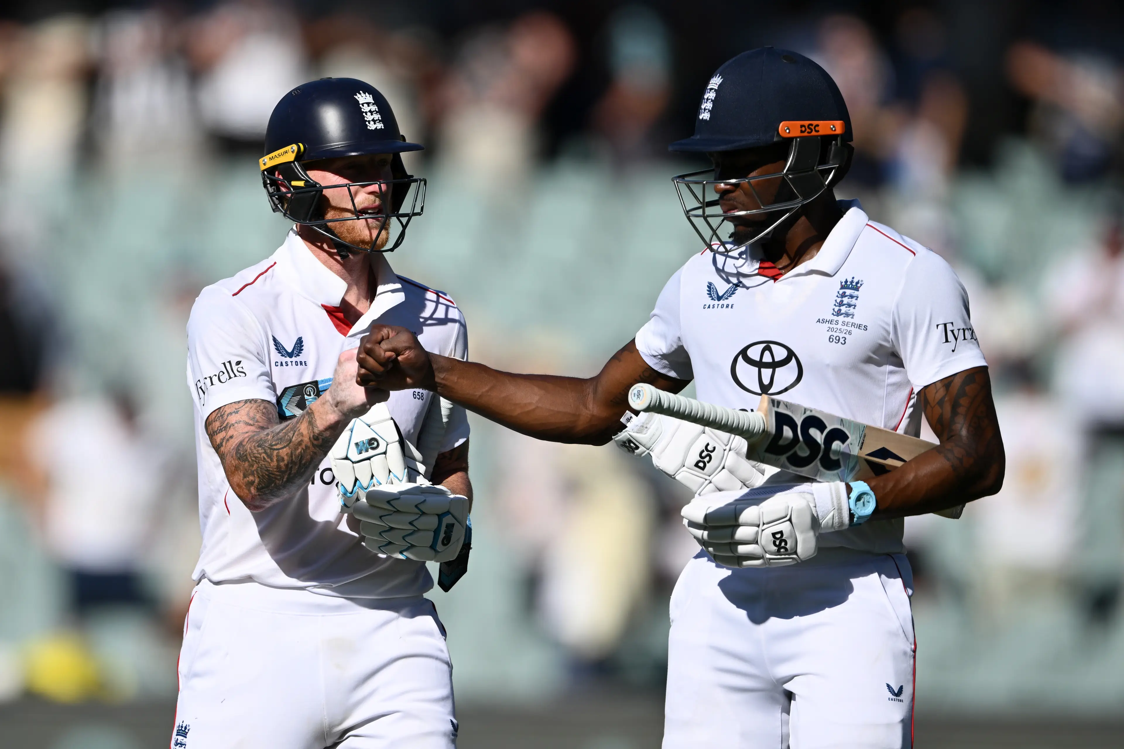 Jofra Archer joined Ben Stokes out in the middle on Day 2. Image: Getty