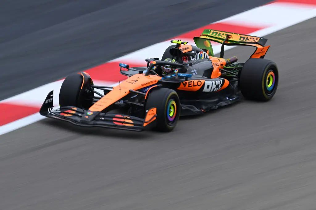 Lando Norris set the fastest lap on day one of the 2025 F1 testing week. (Image: Getty)