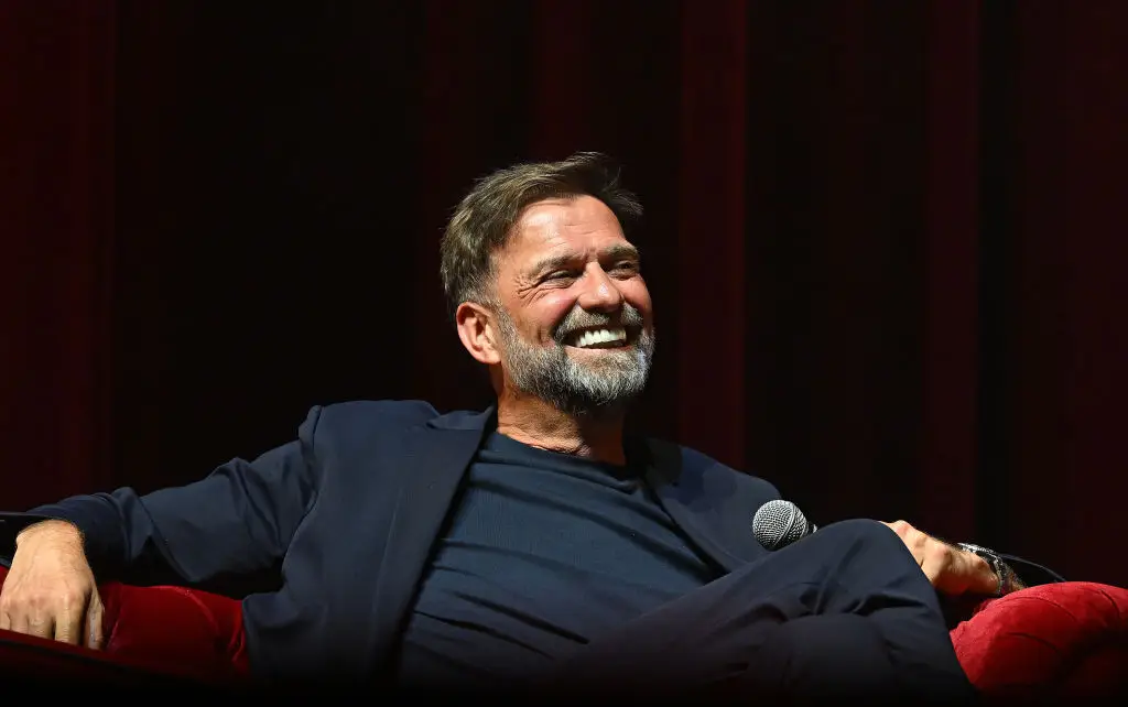 Jurgen Klopp pictured at a farewell event organised by Liverpool after his departure as manager (