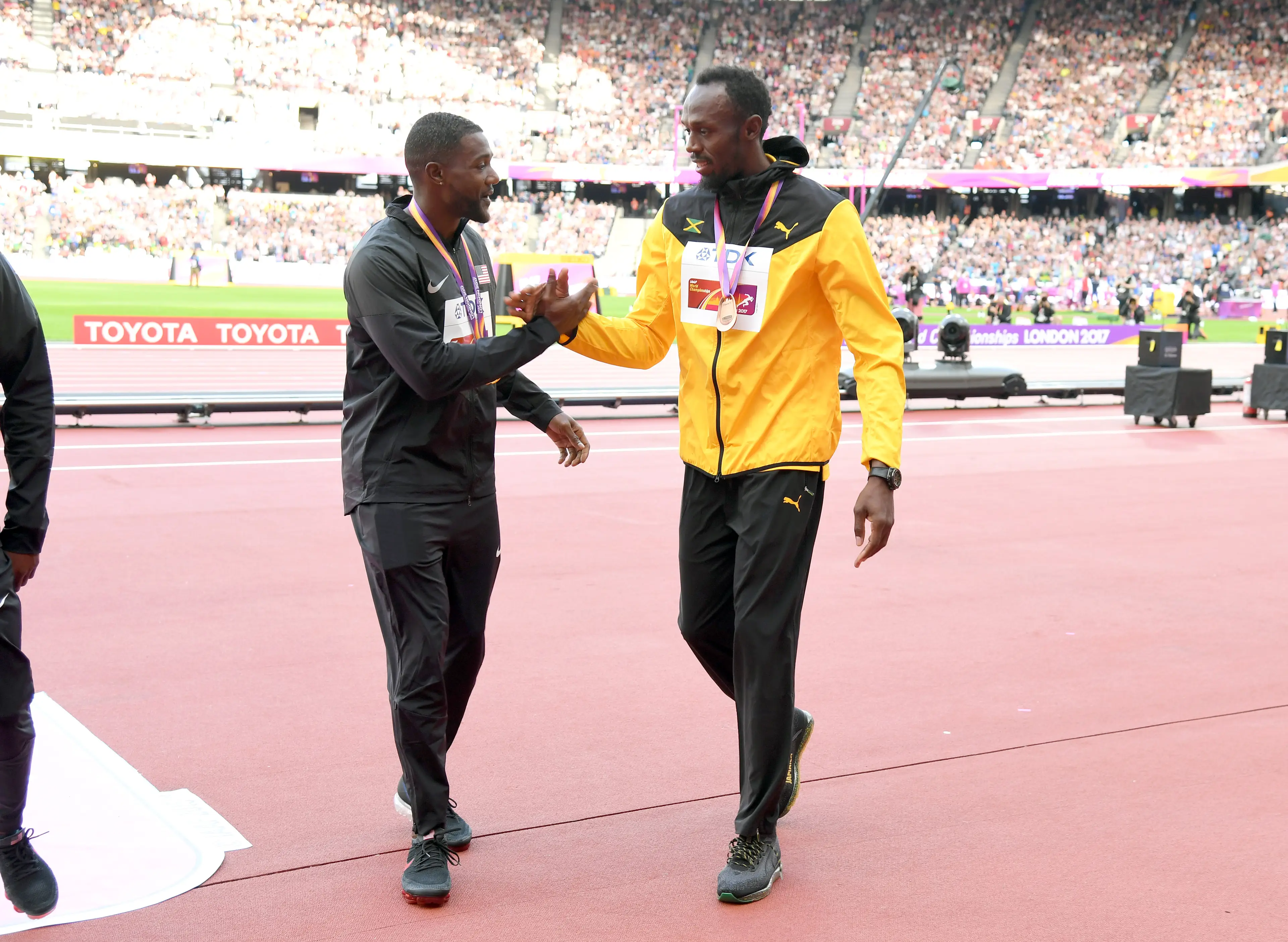 Gatlin and Bolt at the IAAF World Athletics Championships in 2017. Image credit: Getty