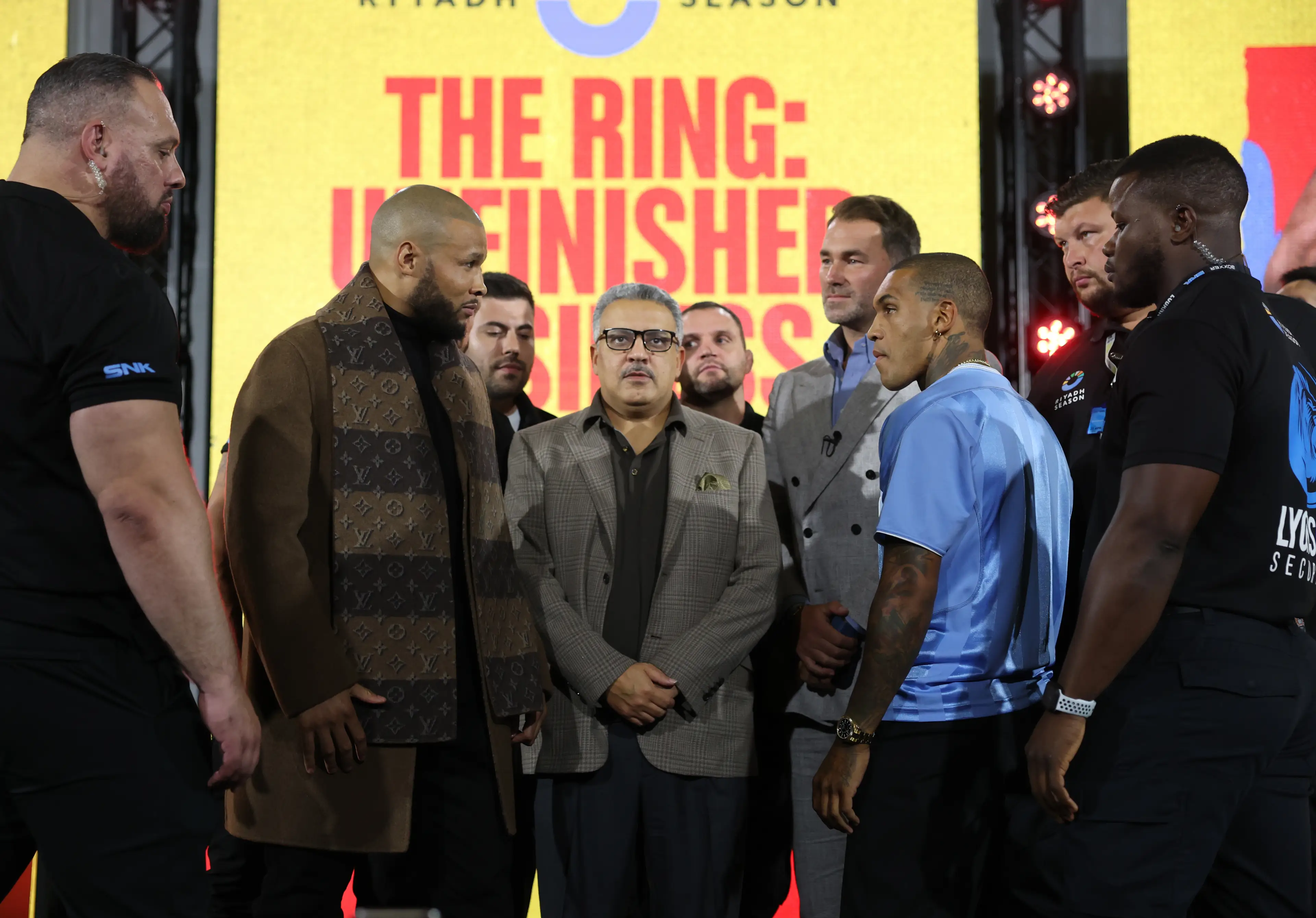 Chris Eubank Jr. and Conor Benn go face-to-face ahead of their rematch. Image: Getty 