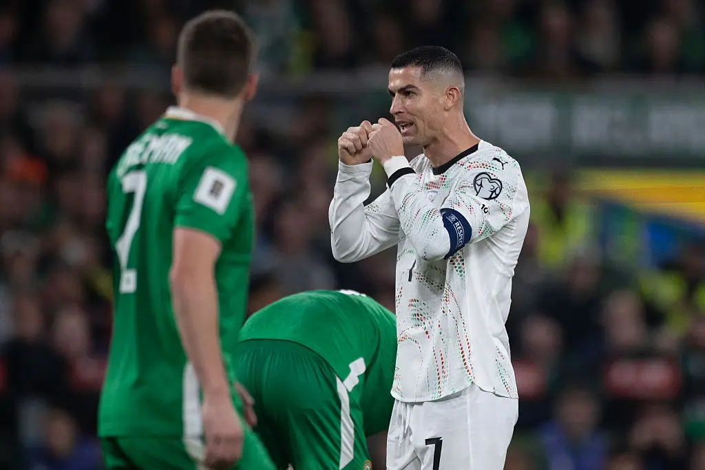 Ronaldo received the first red card of his Portugal career following the clash with Dara O'Shea. (Image: Tim Clayton/Getty Images)