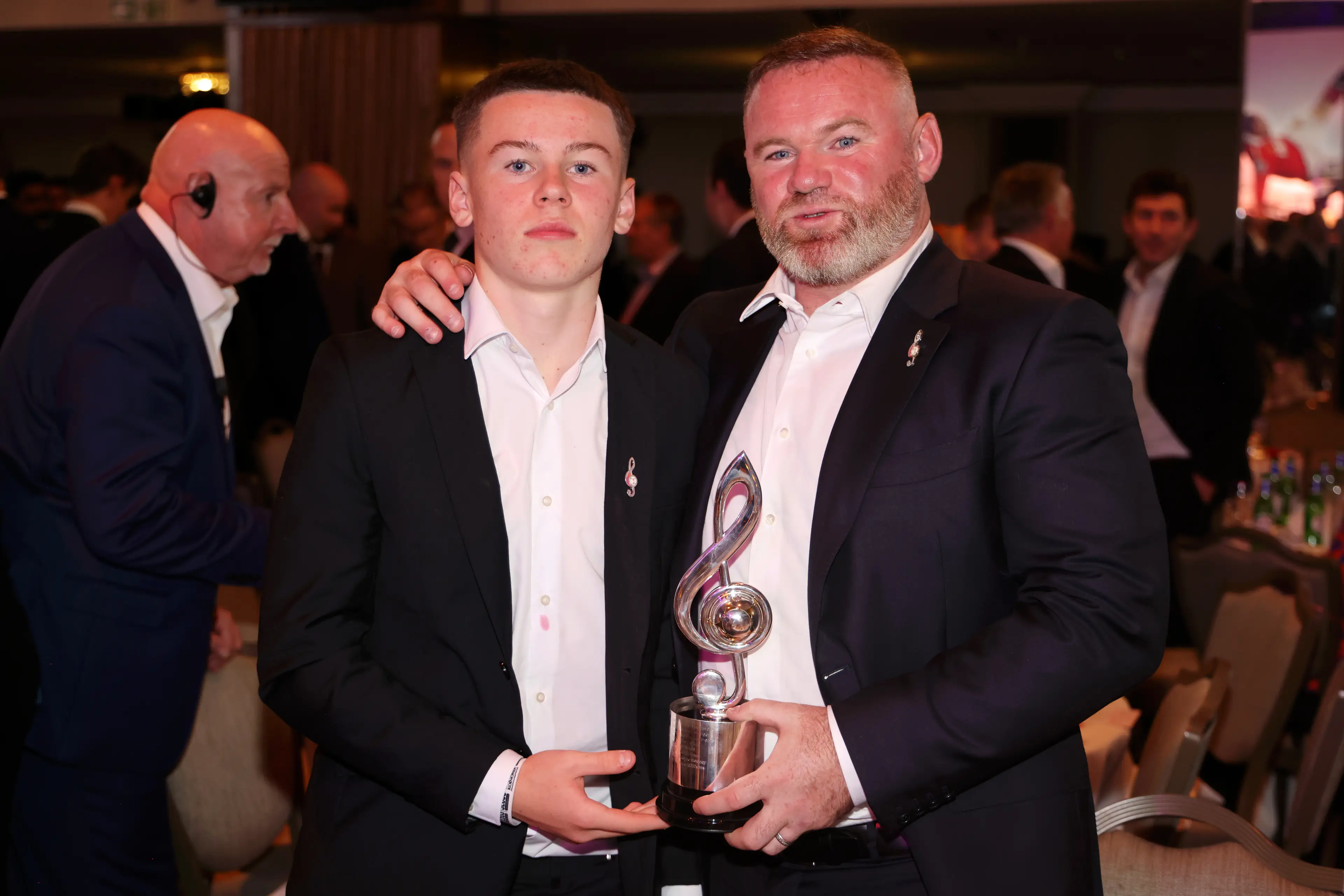Kai Rooney and Wayne Rooney during the Nordoff Robbins' Legends of Football event. Image credit: Getty