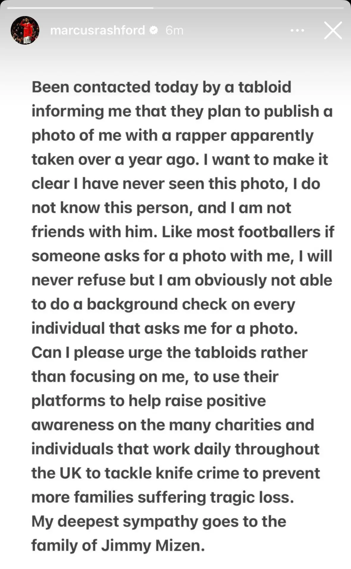 Marcus Rashford released a statement ahead of Manchester United's game against Southampton. Image: Getty