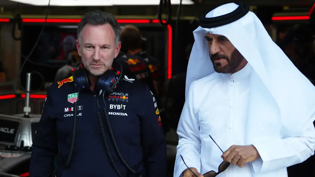 FIA president Mohammed Ben Sulayem pictured with Red Bull team principal Christian Horner (Image: Getty)