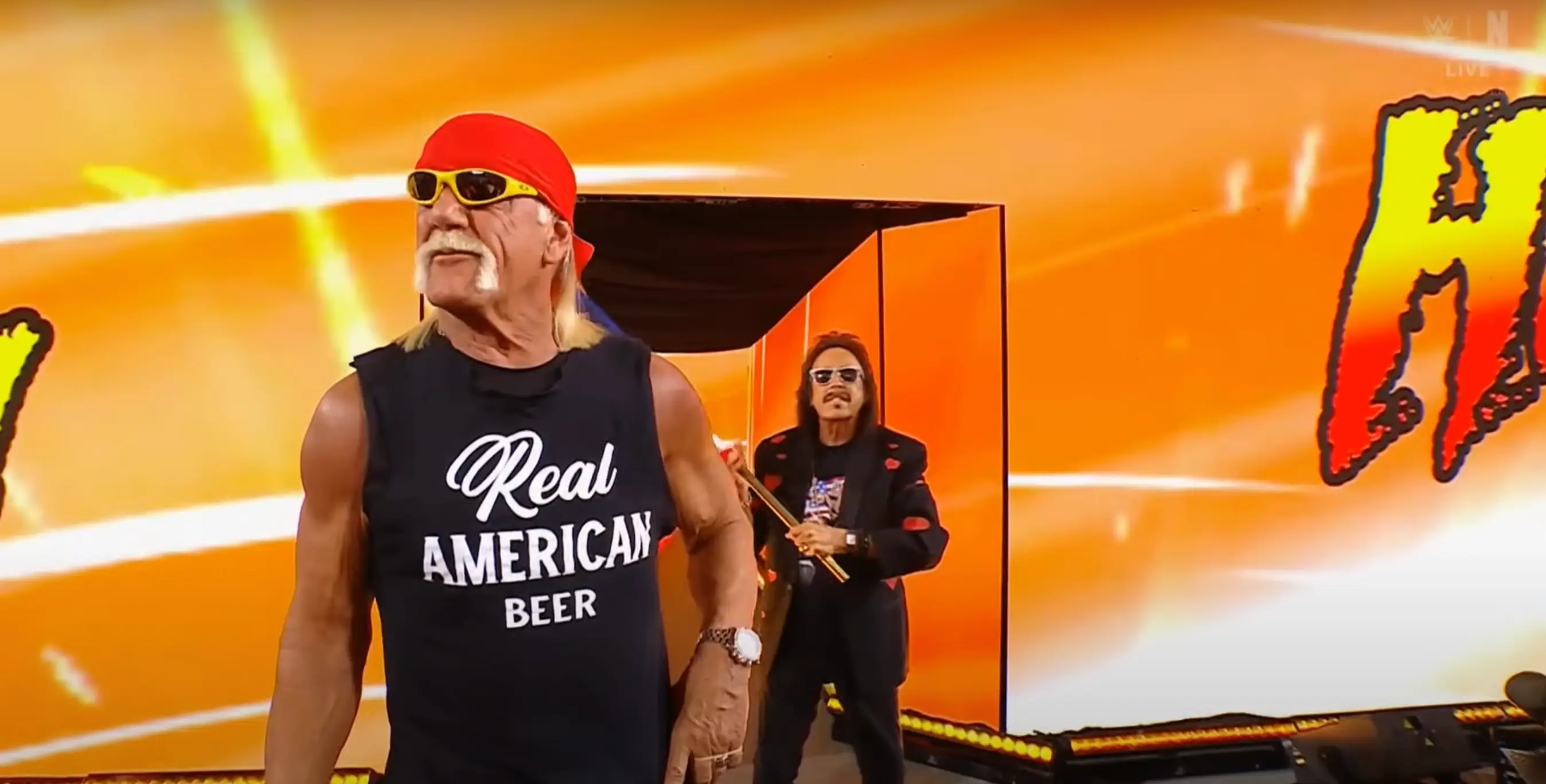 Hogan appeared alongside fellow Hall of Famer Jimmy Hart during Raw's Netflix premiere (Image: WWE / Netflix)