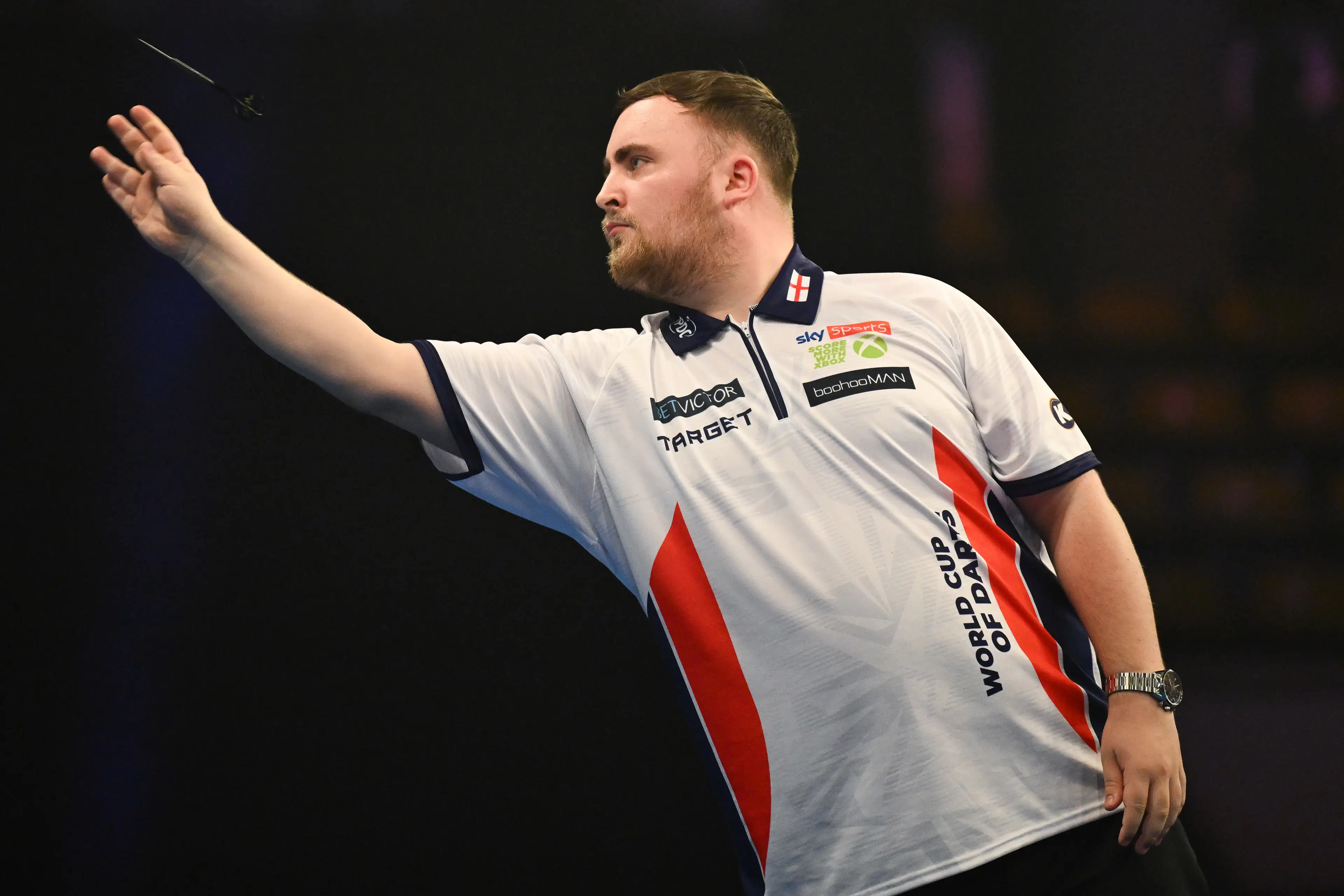 Luke Littler in action at the World Cup of Darts in Germany. Image: Getty 