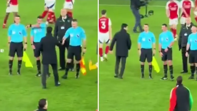 Unseen footage of Mikel Arteta and Michael Oliver at full-time of Arsenal's win against Wolves has got people talking