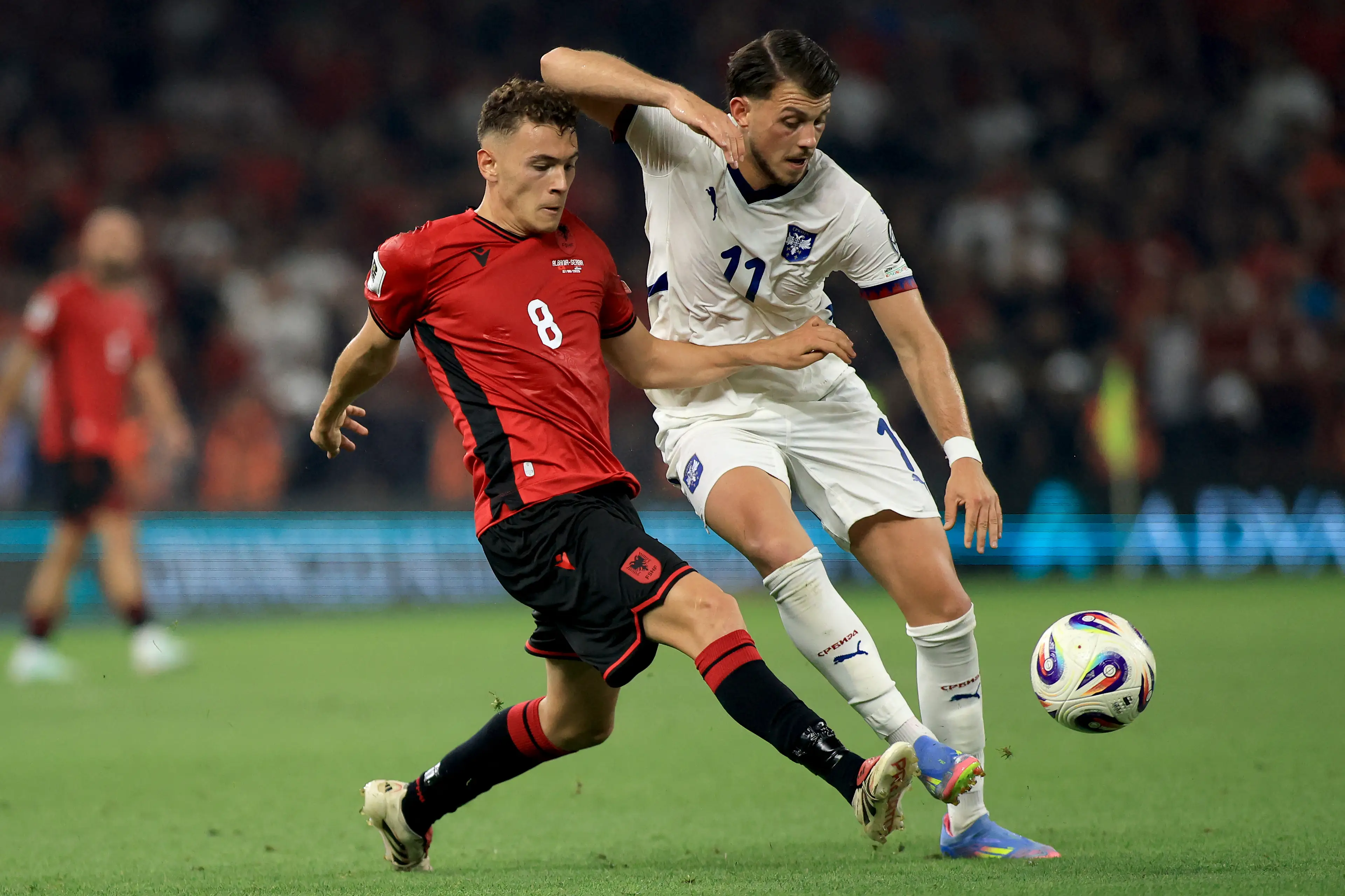 Serbia and Albania in a World Cup qualifier in June. Image: ADNAN BECI / Contributor via Getty