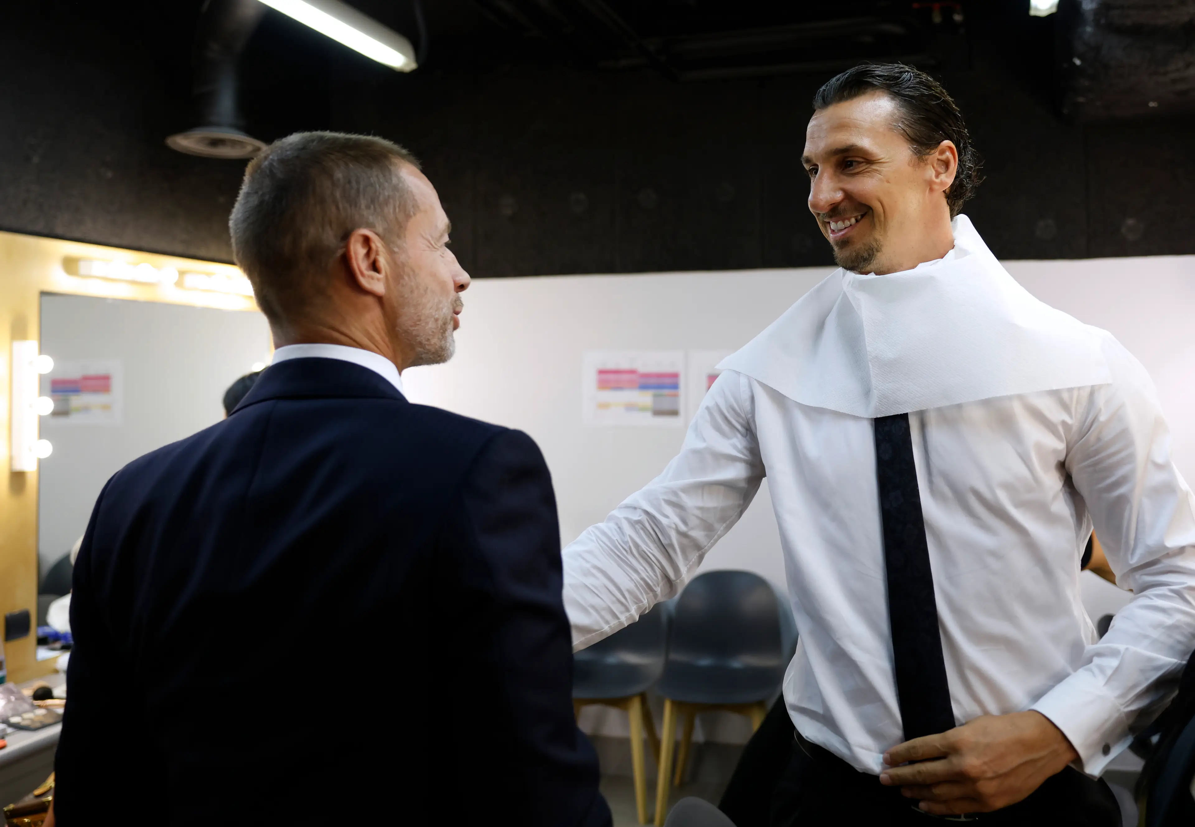 Ceferin pictured alongside Zlatan Ibrahimovic during the UEFA Champions League 2025/26 League Phase Draw. Image credit: Getty