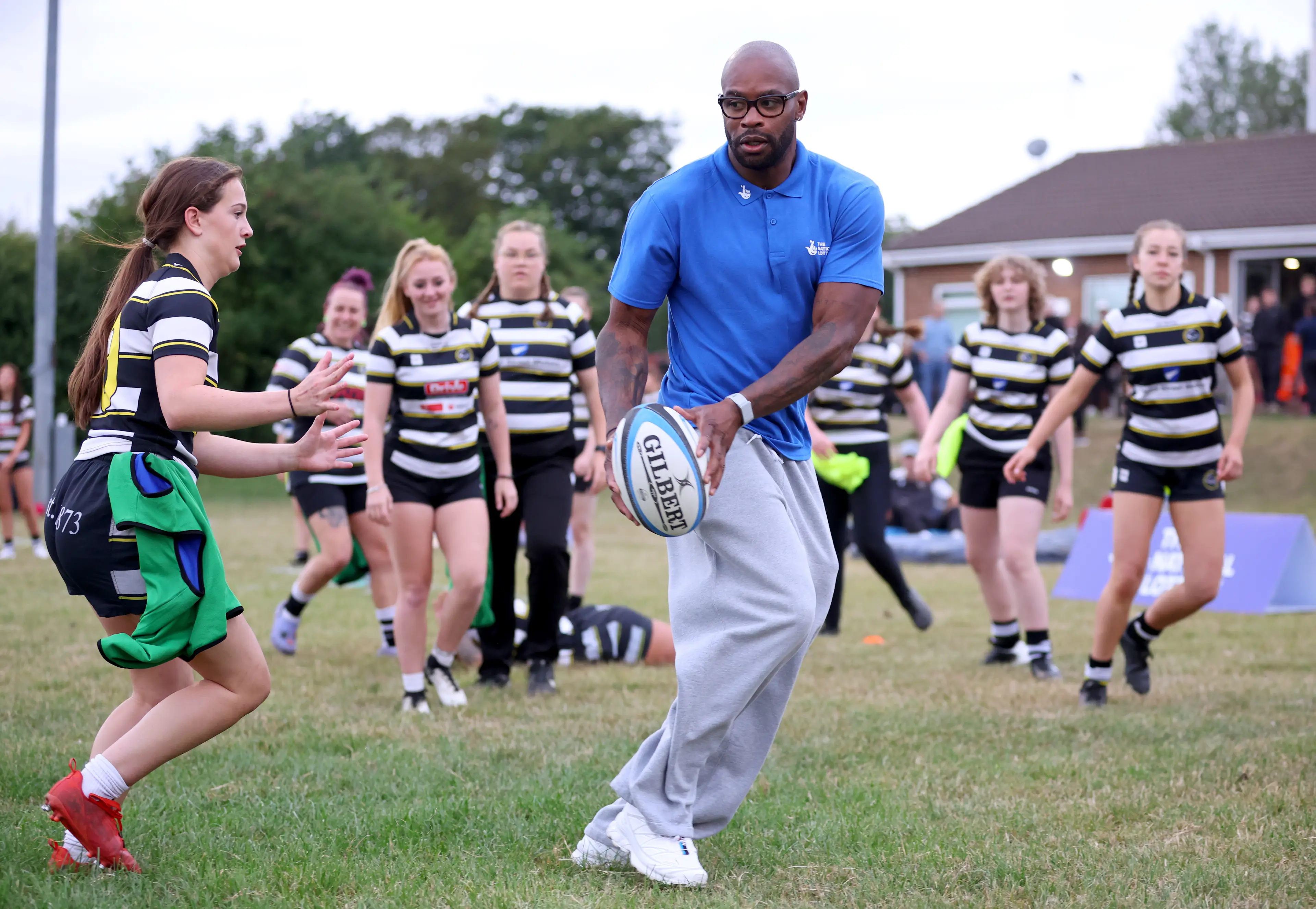 Ahead of the start of the Women's Rugby World Cup in Sunderland, rugby legends Maggie Alphonsi and Ugo Monye visit nearby grassroots rugby club Houghton RFC (Getty Images)