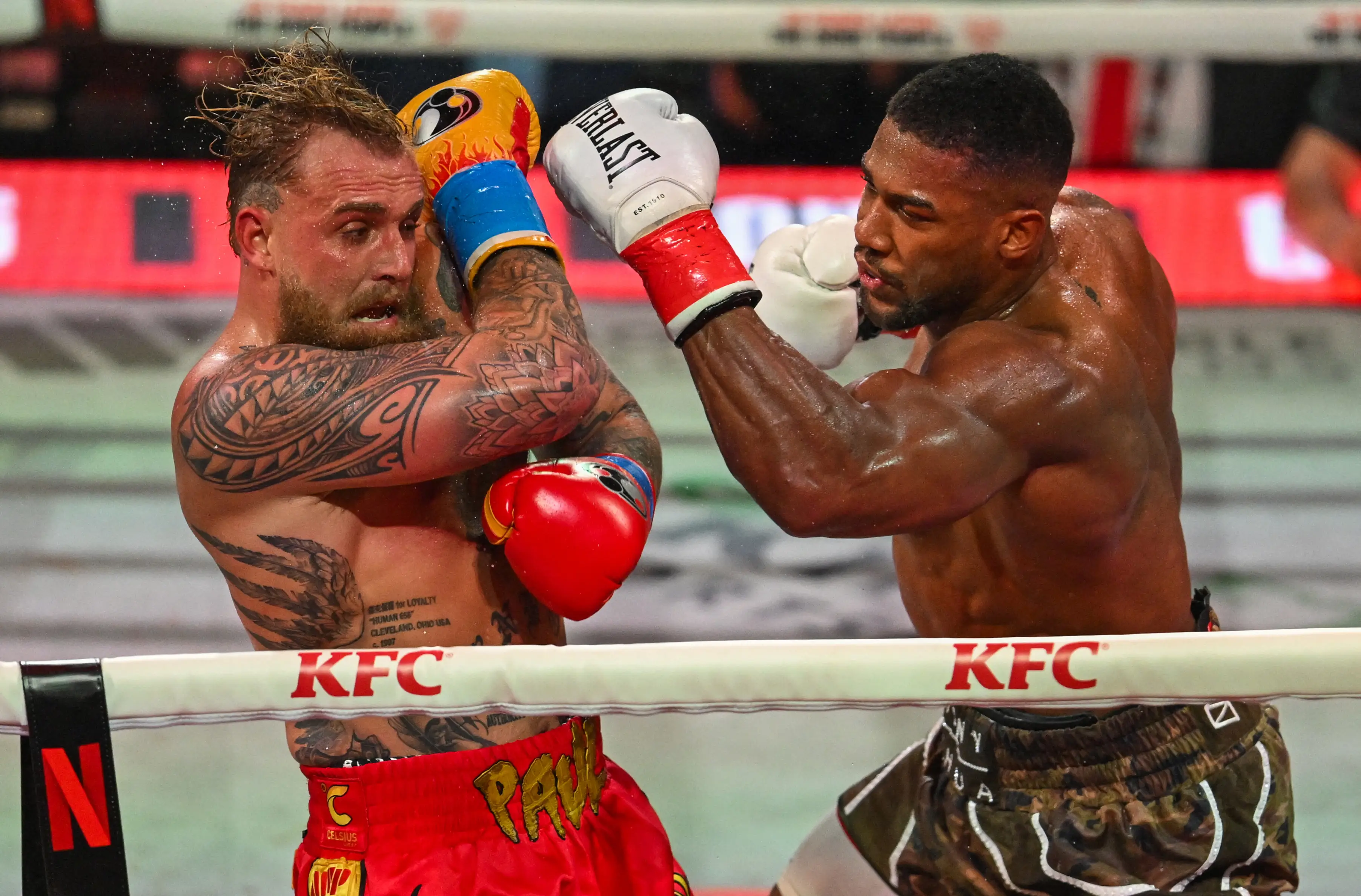 Anthony Joshua stopped Jake Paul in the sixth round of their fight. Image: Getty 