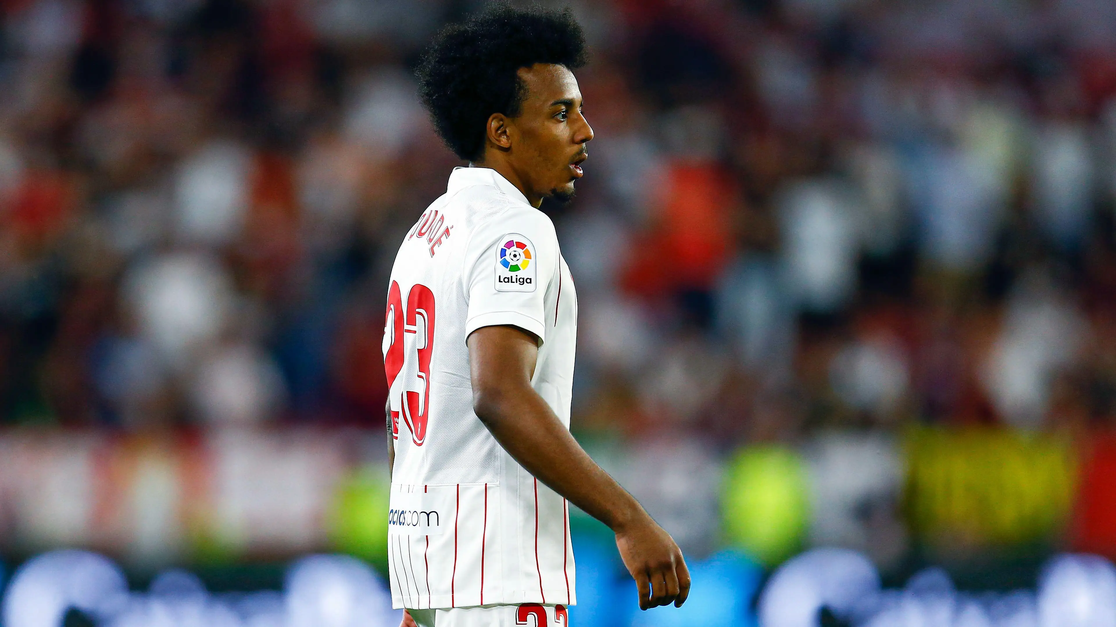 Jules Kounde of Sevilla FC during the La Liga match between Sevilla FC and RCD Mallorca played at Sanchez Pizjuan Stadium on May 11, 2022 in Sevilla, Spain. (Alamy)