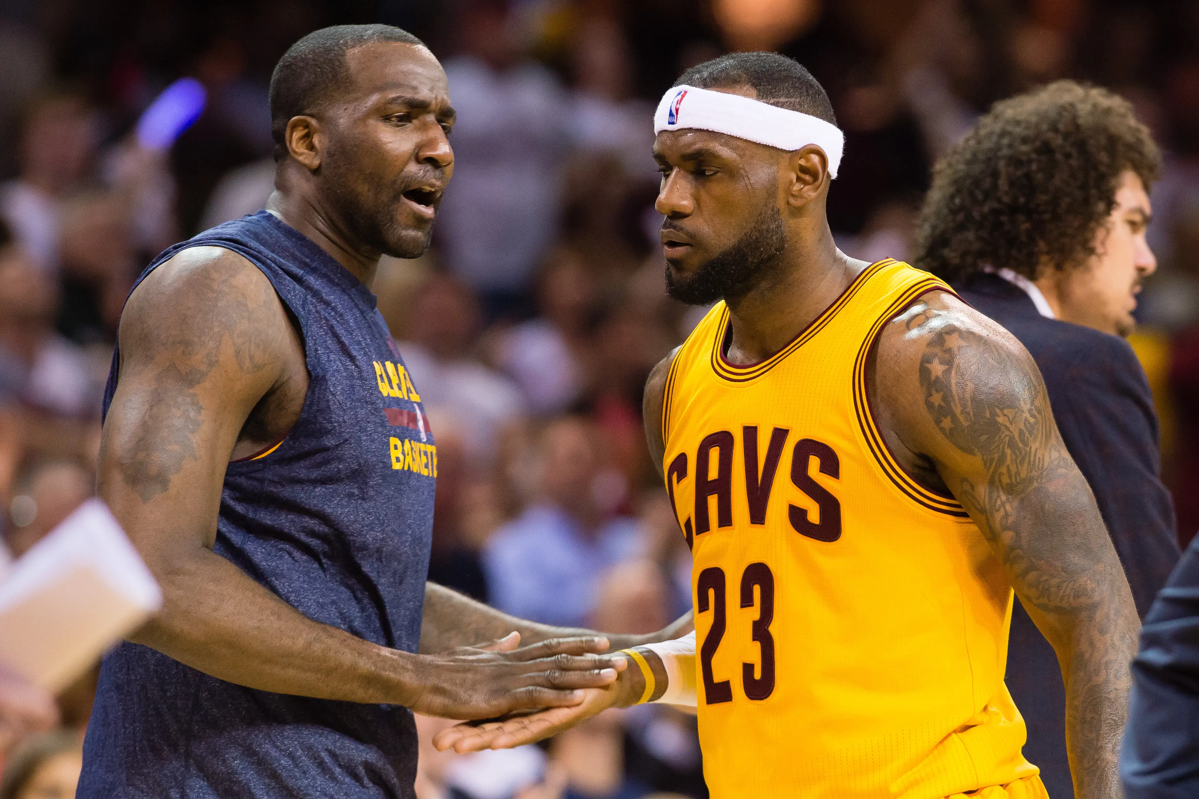 LeBron James with Kendrick Perkins Photo by Jason Miller/Getty Images