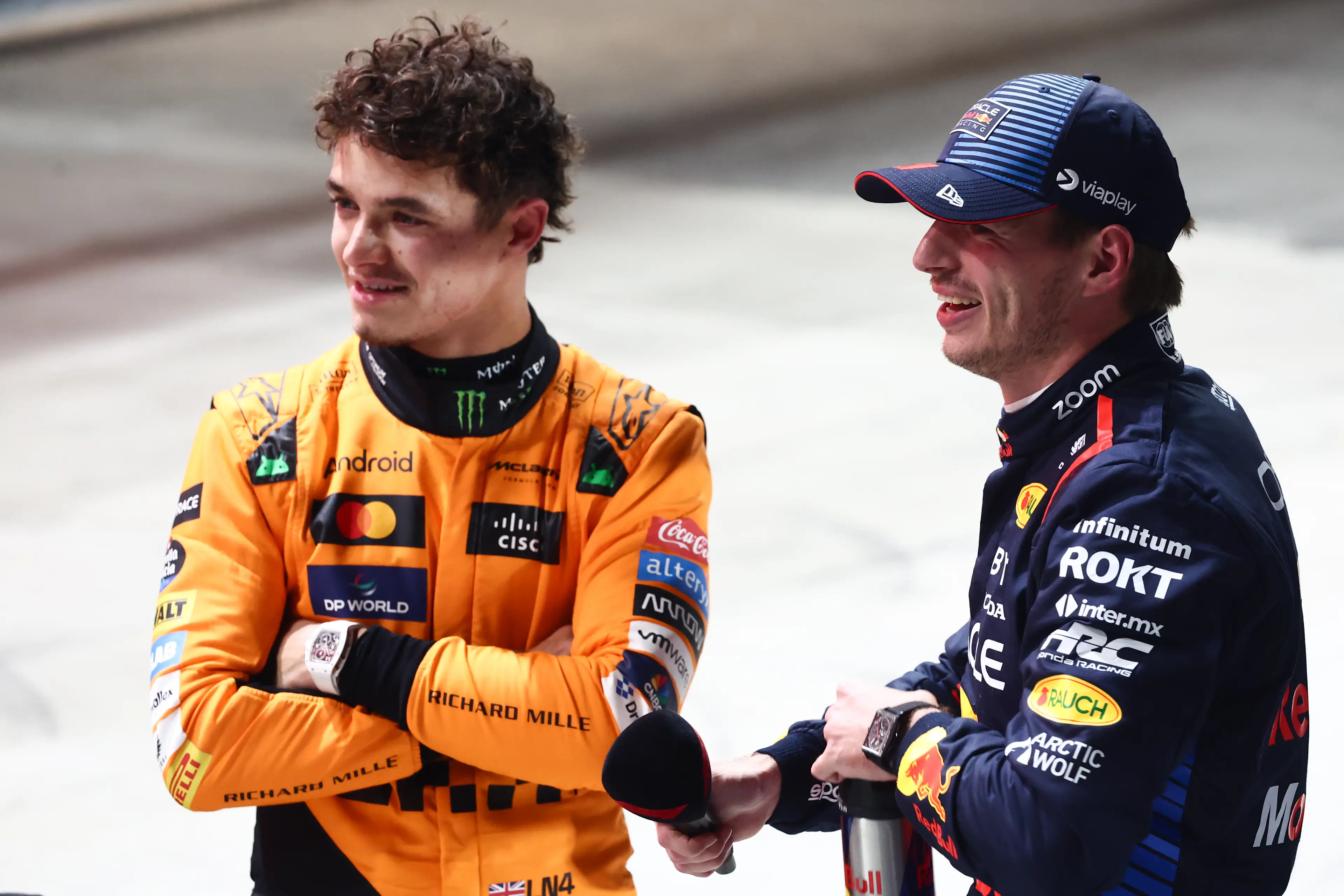 Max Verstappen held off a challenge from Lando Norris to clinch the 2024 Formula 1 title. Image: Getty