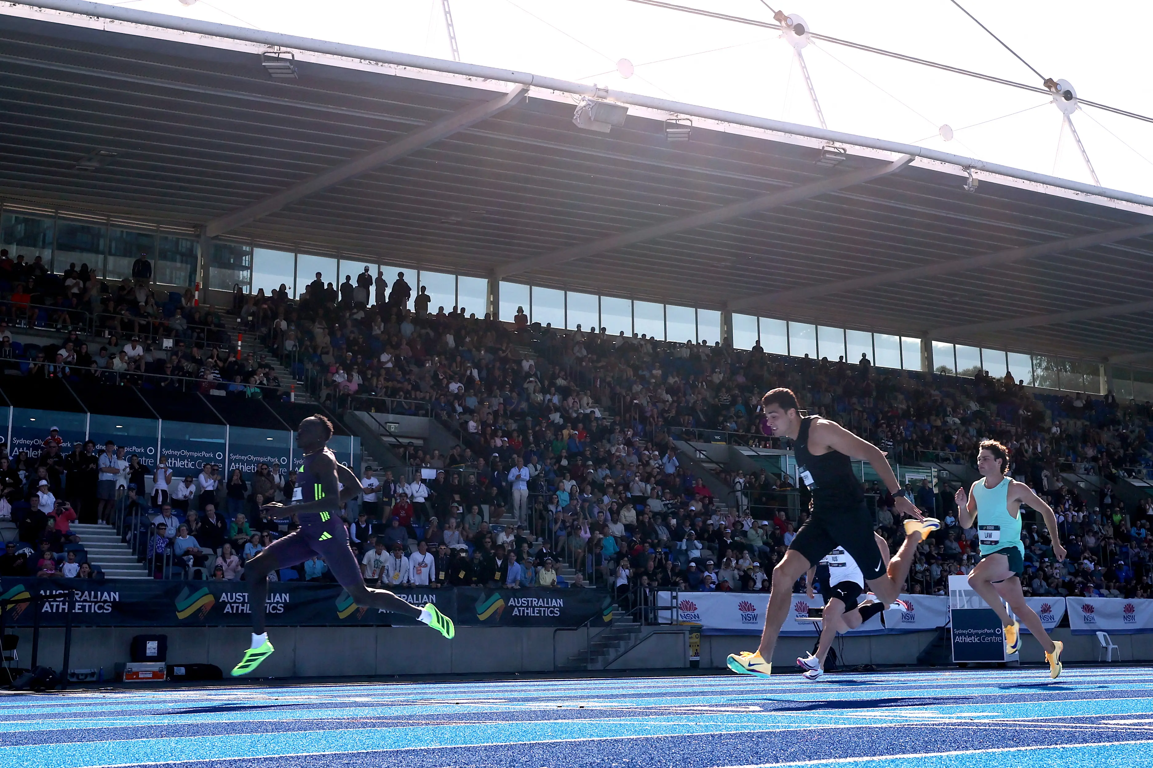 Gout Gout crosses the line in 19.67 seconds. Image credit: Getty