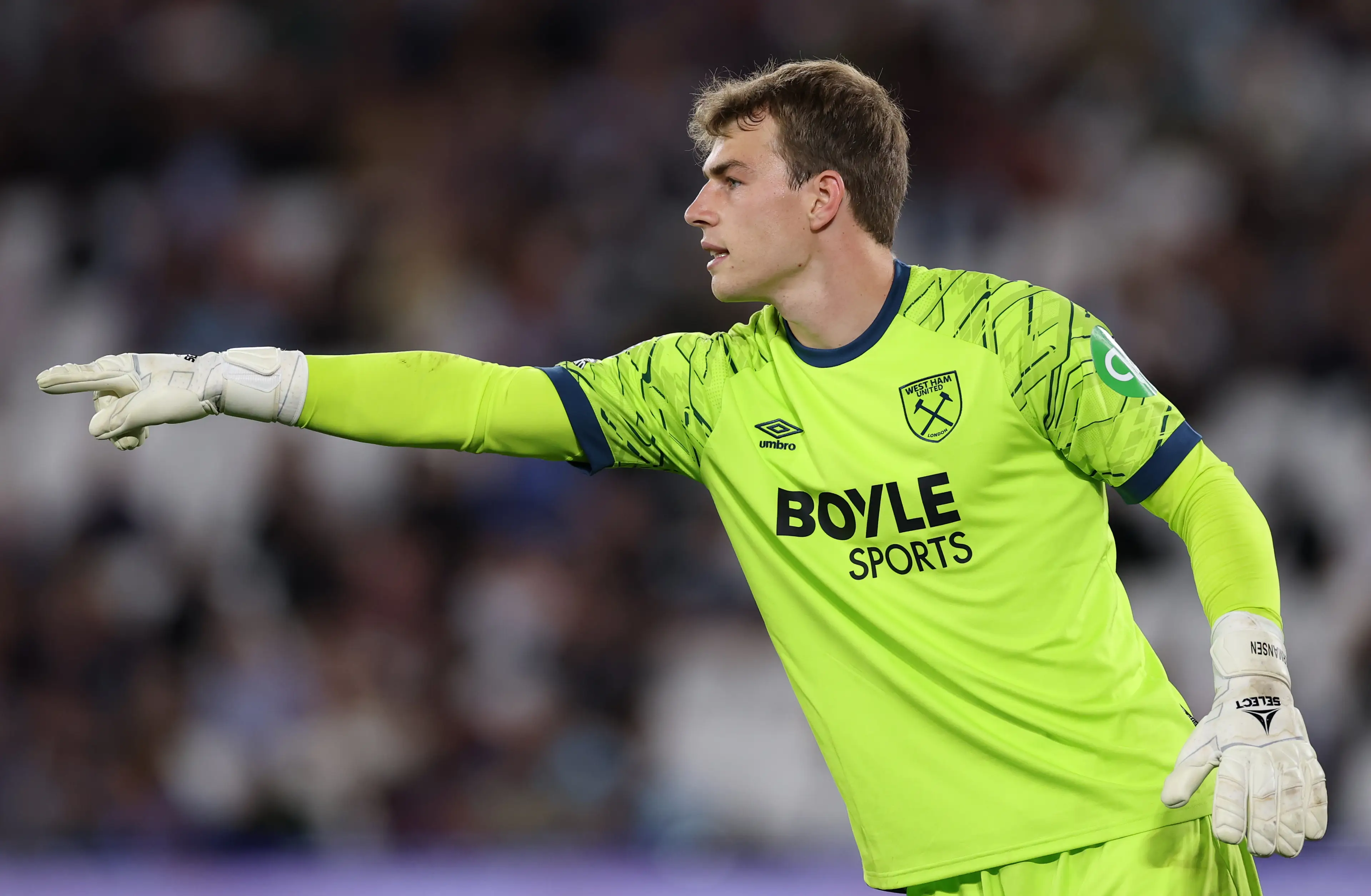 Mads Hermansen of West Ham United during the Premier League match between West Ham United and Chelsea.