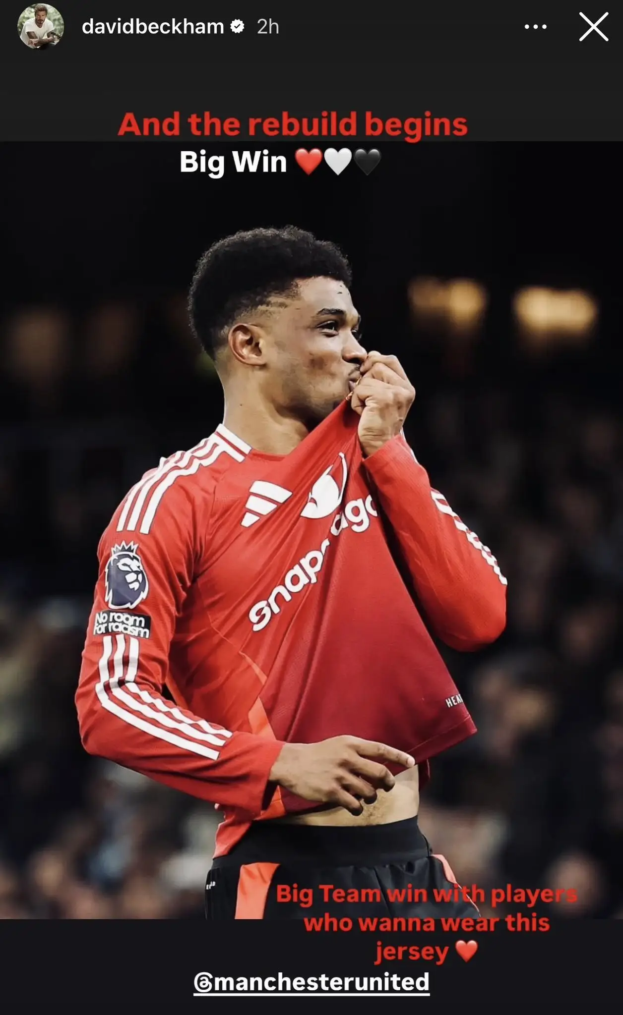 David Beckham on Instagram after Man United beat Man City. Image: Instagram/@davidbeckham