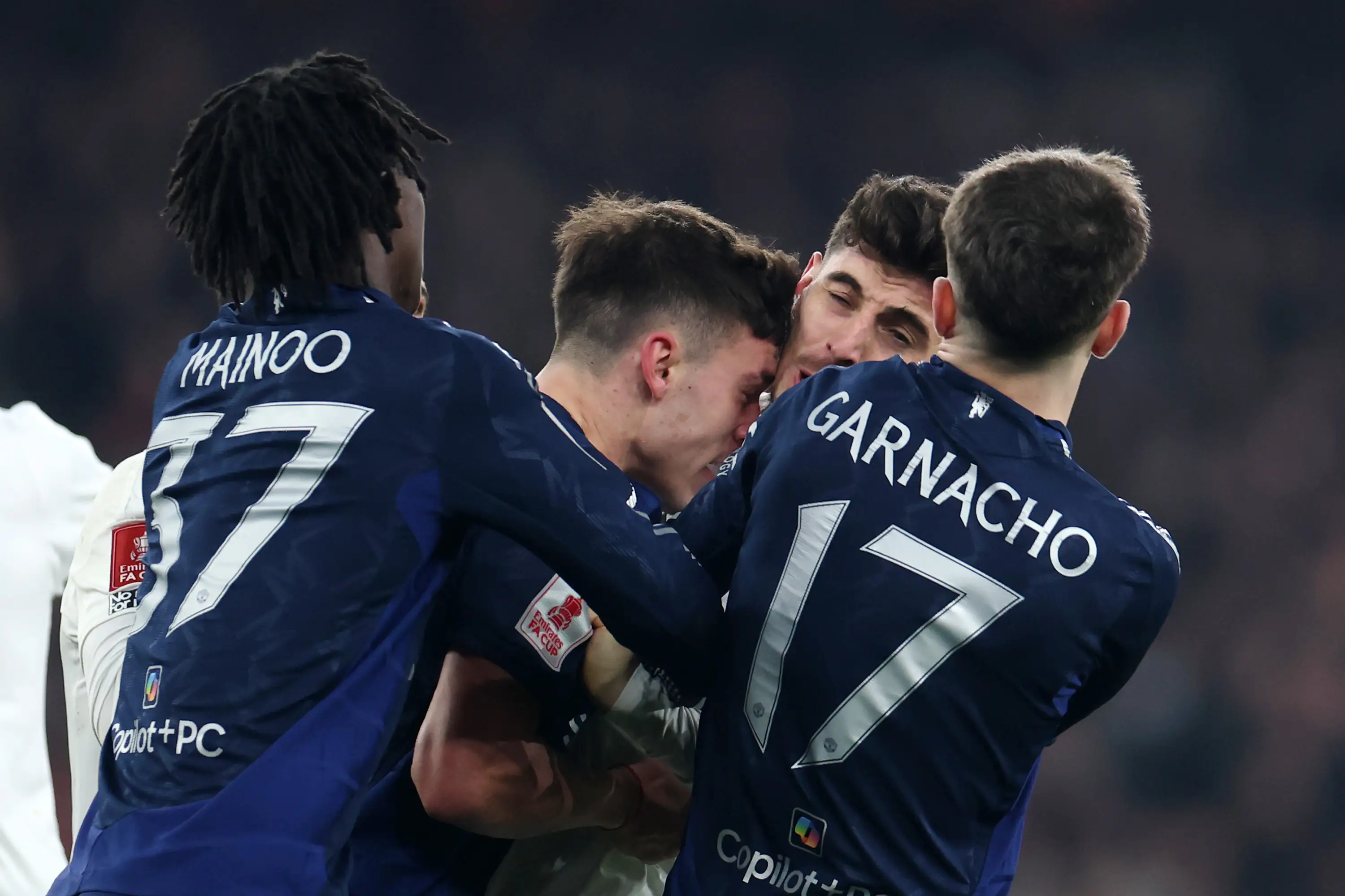 Manuel Ugarte clashed with Kai Havertz during Arsenal vs. Manchester United. Image: Getty 