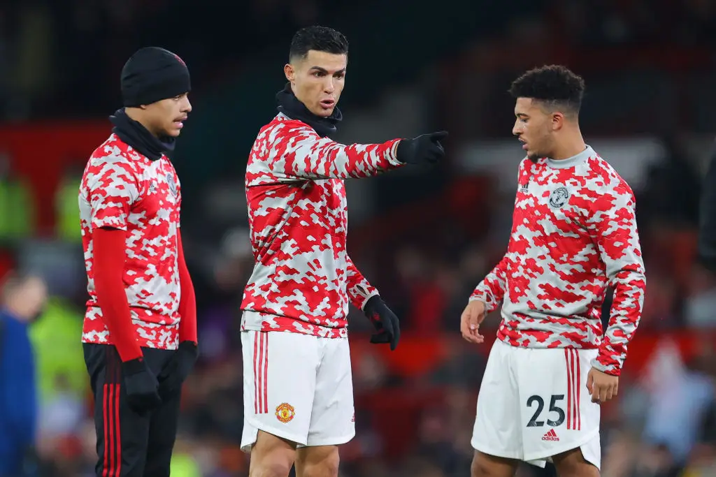 Mason Greenwood (left), Cristiano Ronaldo (middle) and Jadon Sancho (right) at Man Utd (Credit:Getty)