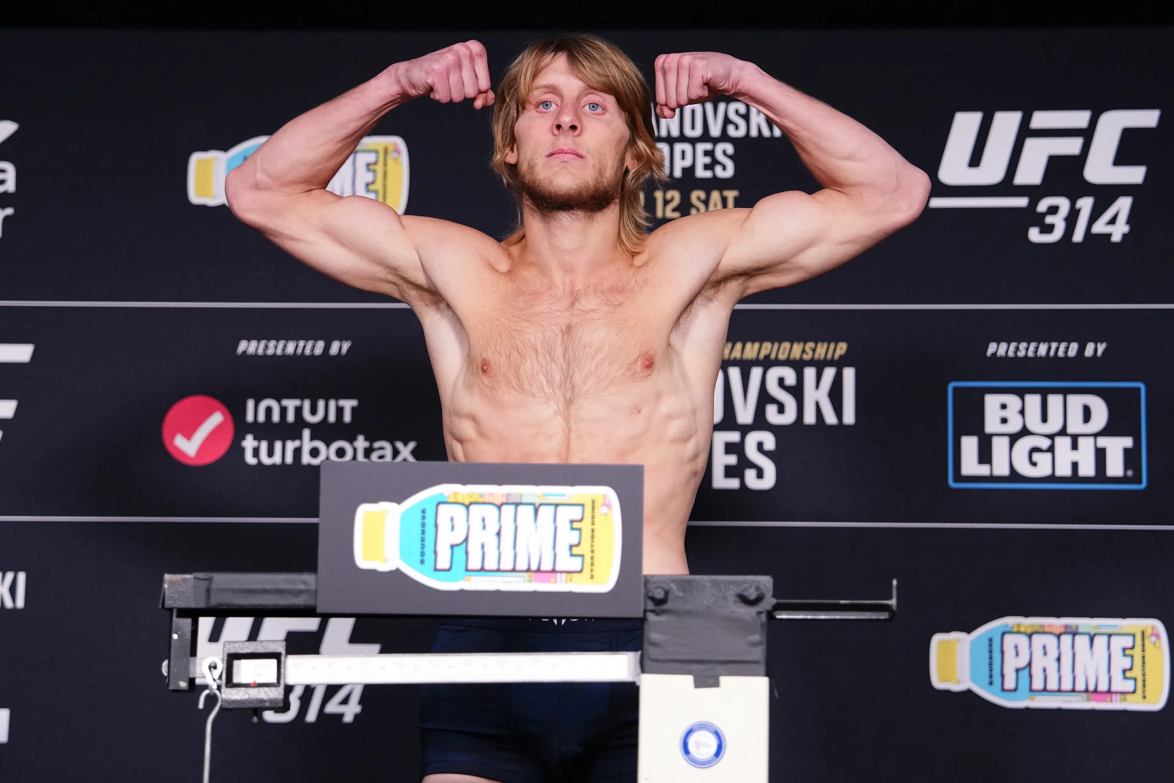Paddy Pimblett weighed 156lbs at the official UFC 314 weigh-ins for his fight against Michael Chandler. Image: Getty 