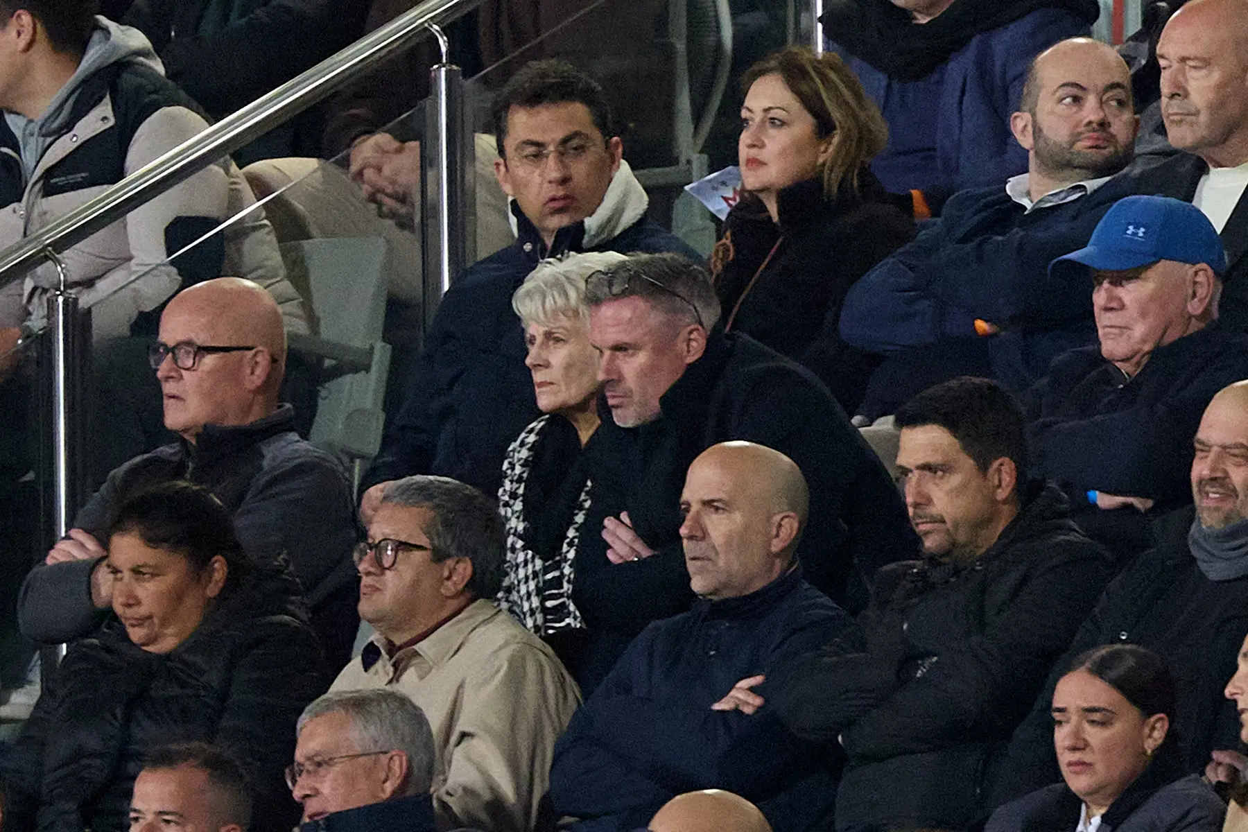 Jamie Carragher watches on from the stands in Malta. Image credit: Getty