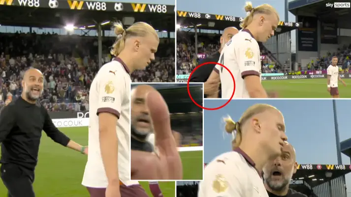 Pep Guardiola pushes camera away after being caught in furious argument with Erling Haaland
