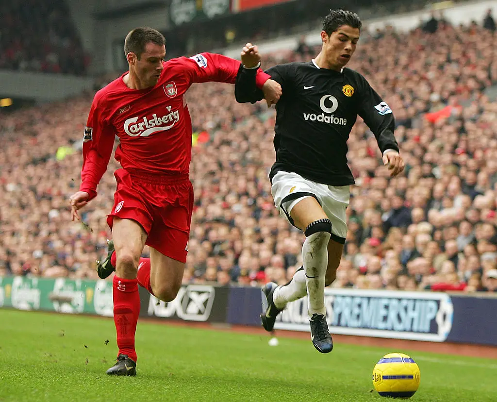 Jamie Carragher played against Cristiano Ronaldo several times in the Premier League. (Image: Getty)