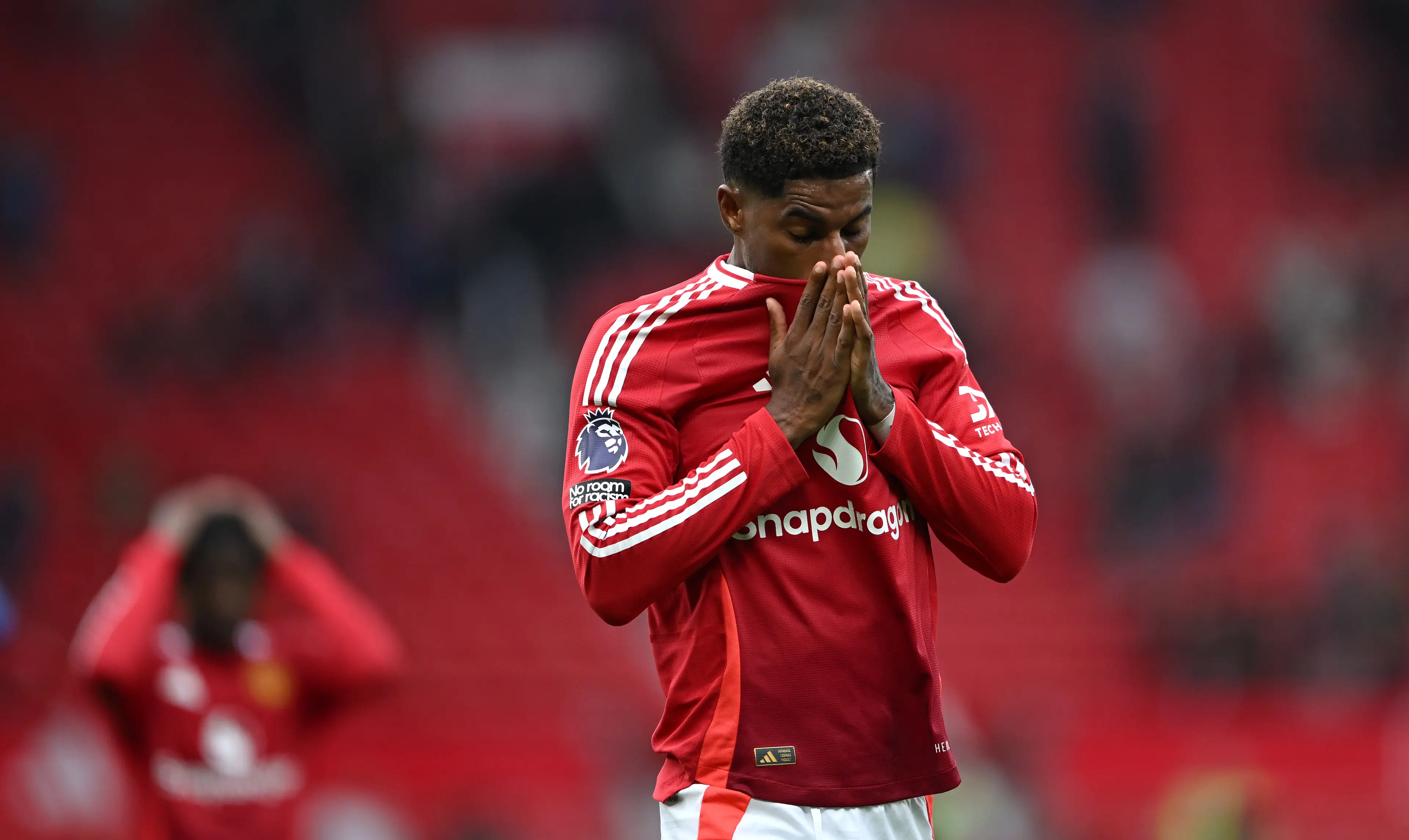 Marcus Rashford cuts a dejected figure during Manchester United vs. Liverpool. Image: Getty