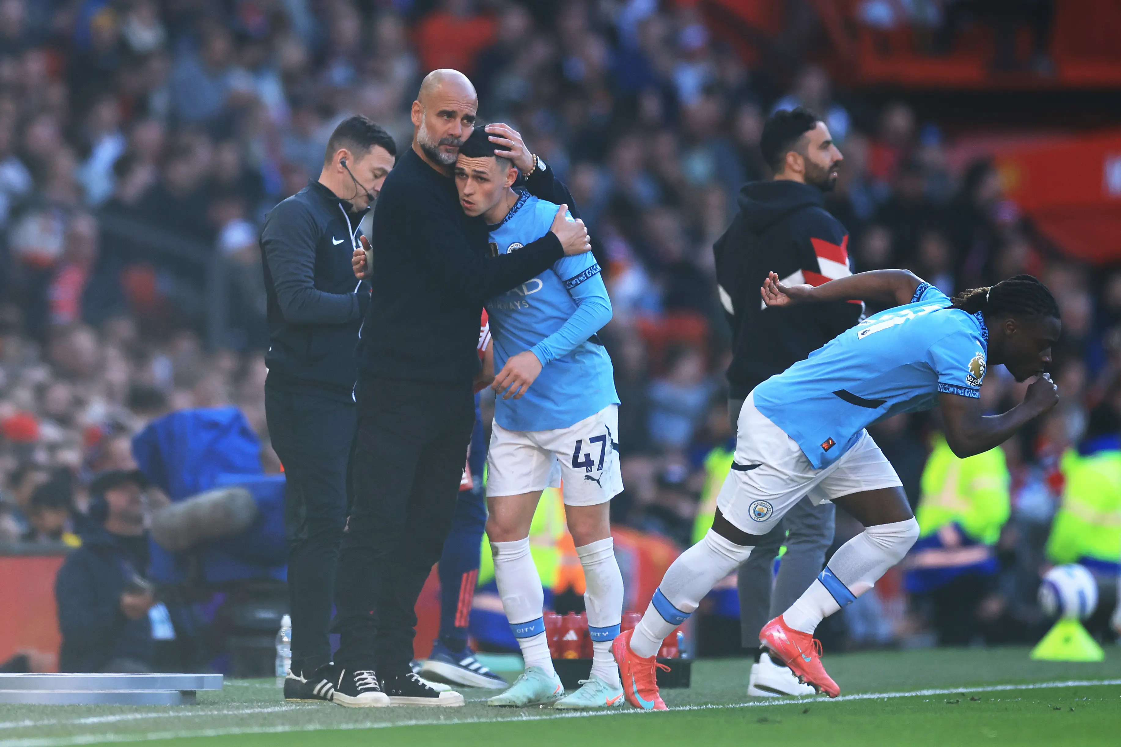 Pep Guardiola has hit out at Manchester United fans who taunted Phil Foden's mum. Image: Getty 