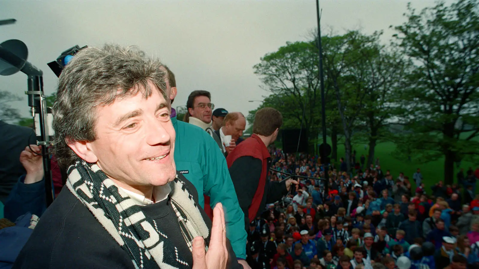 Keegan, on an open-top bus parade after Newcastle won the First Division in 1993, remains revered among Magpies fans (Image: Getty)