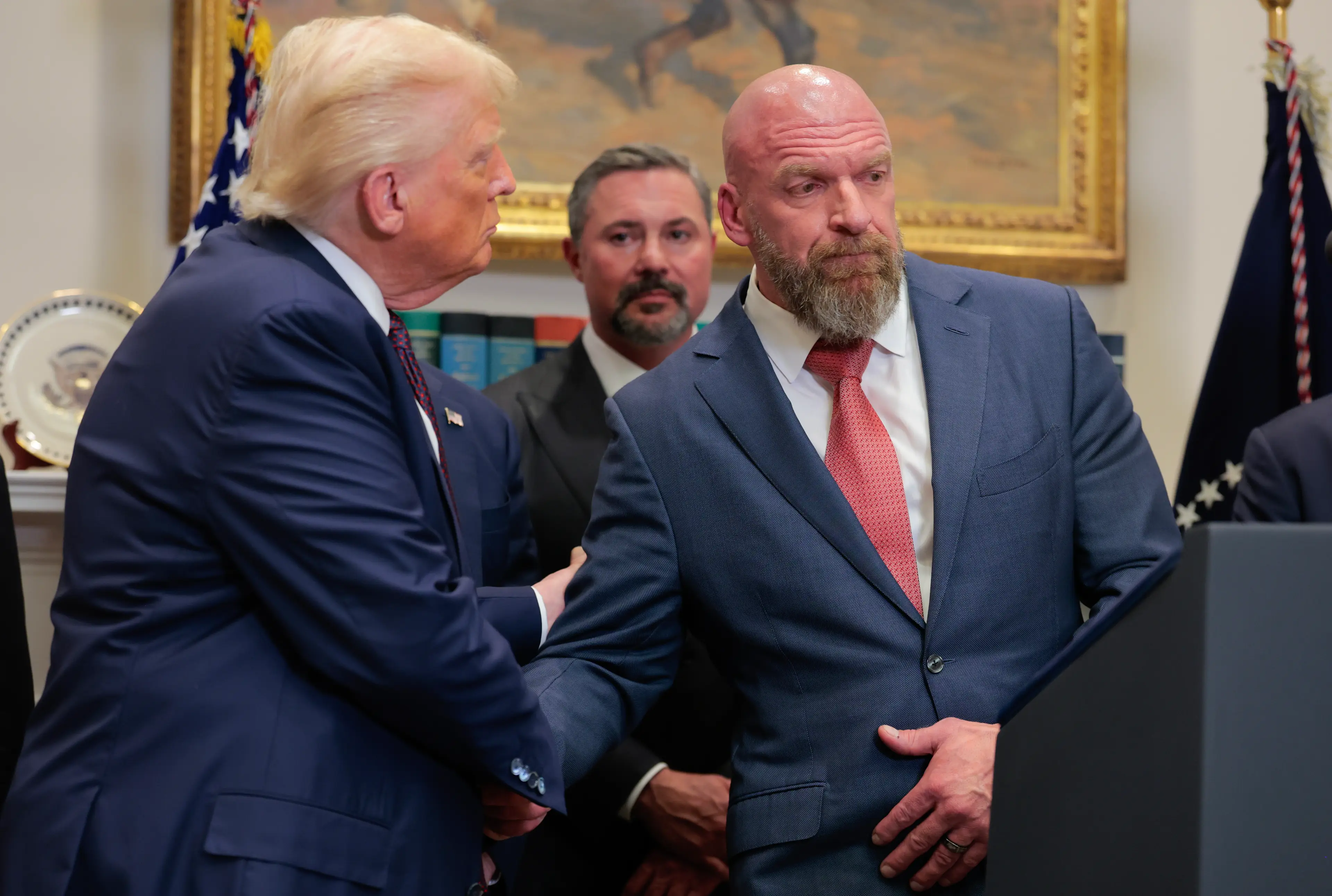 Paul Levesque appeared at the White House with Donald Trump in July. Image: Getty 
