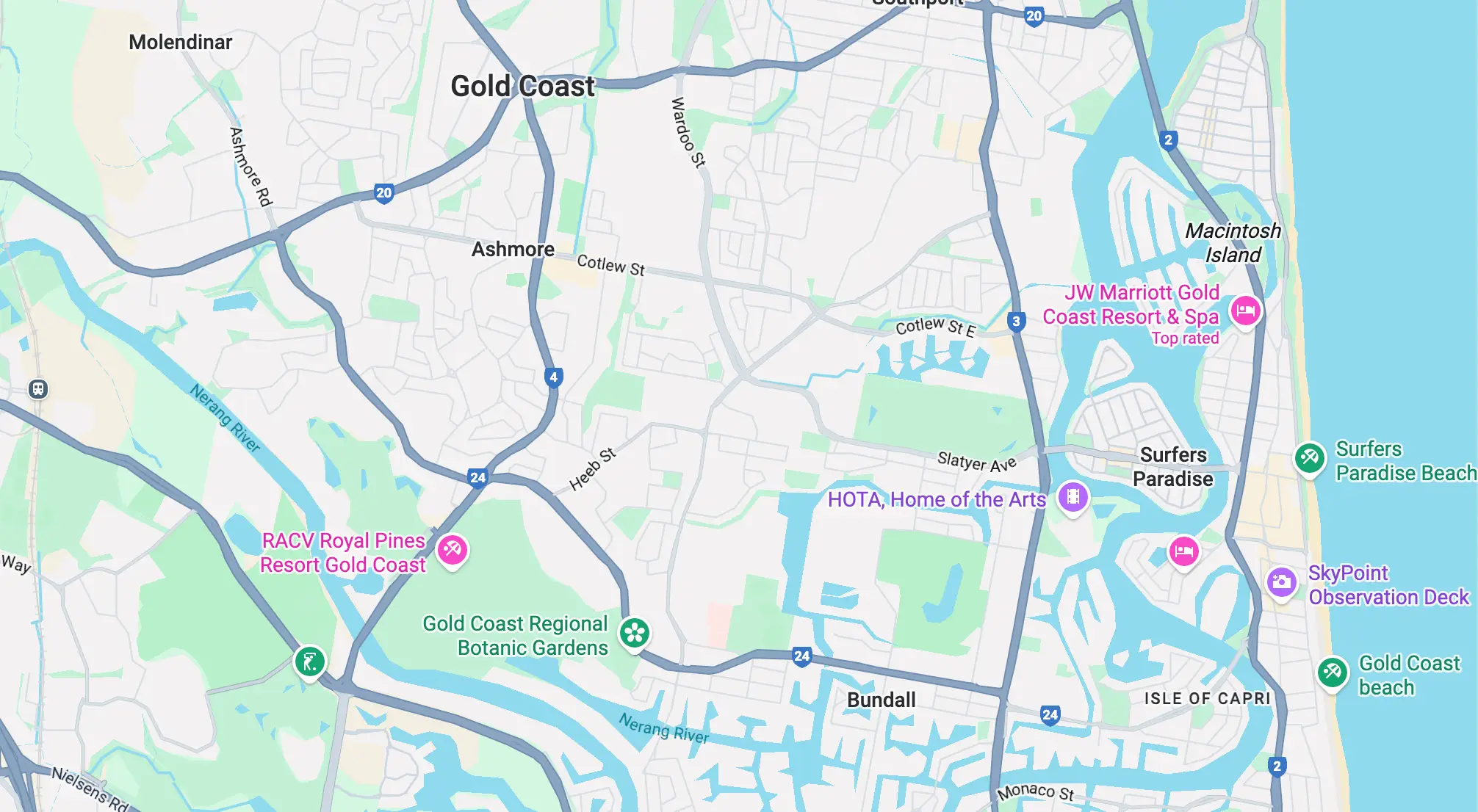 The five-star hotel is situated in Australia's Gold Coast (Image: Google Maps)