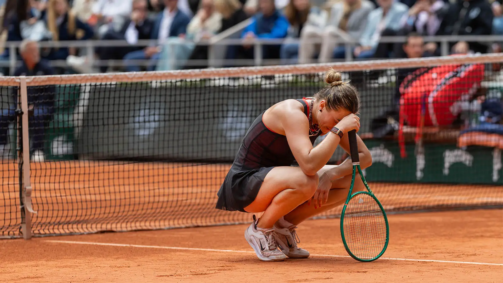 Sabalenka appeared dejected after losing in the quarter-final of Roland Garros (Image: Getty)