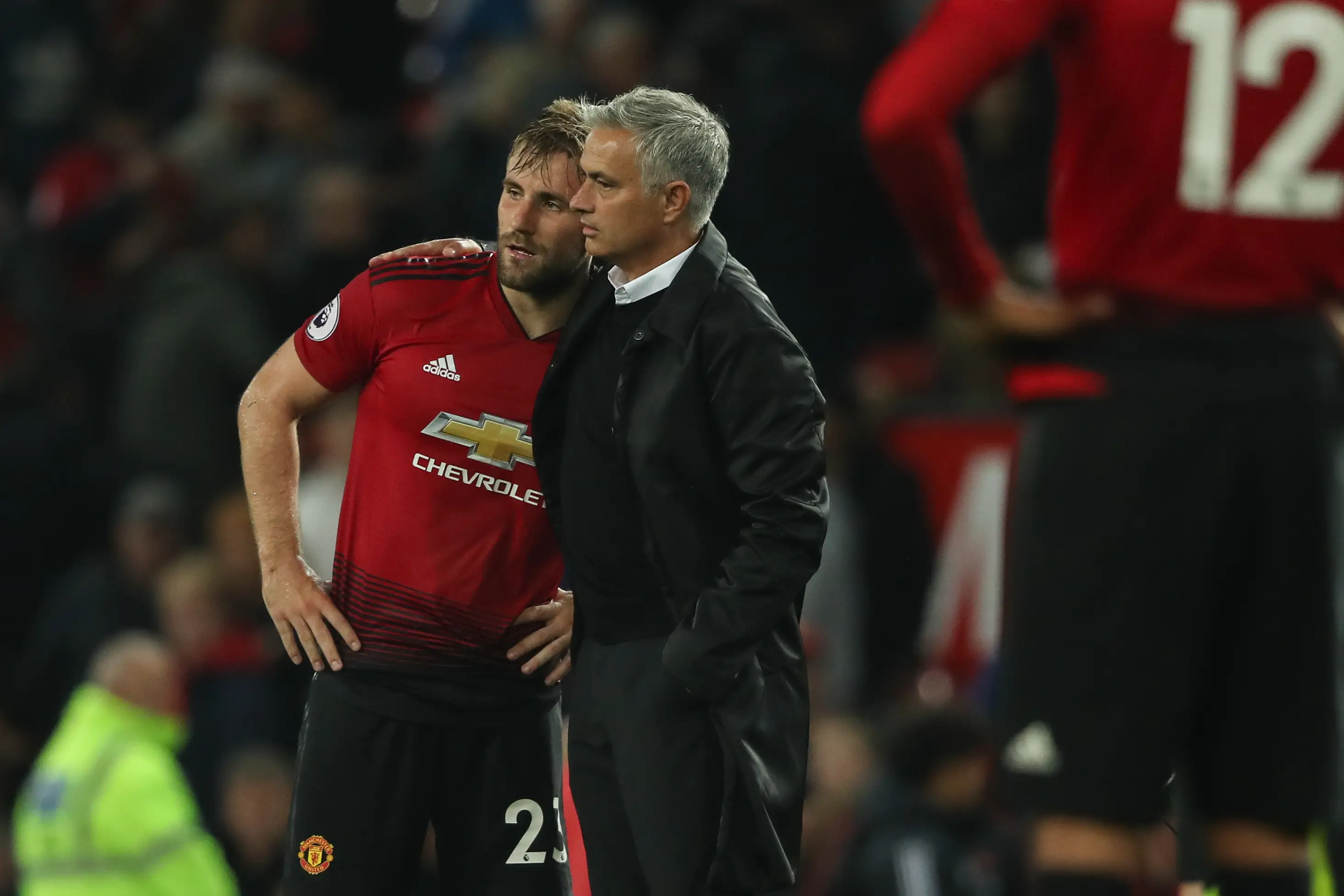 Jose Mourinho and Luke Shaw. Image: Getty