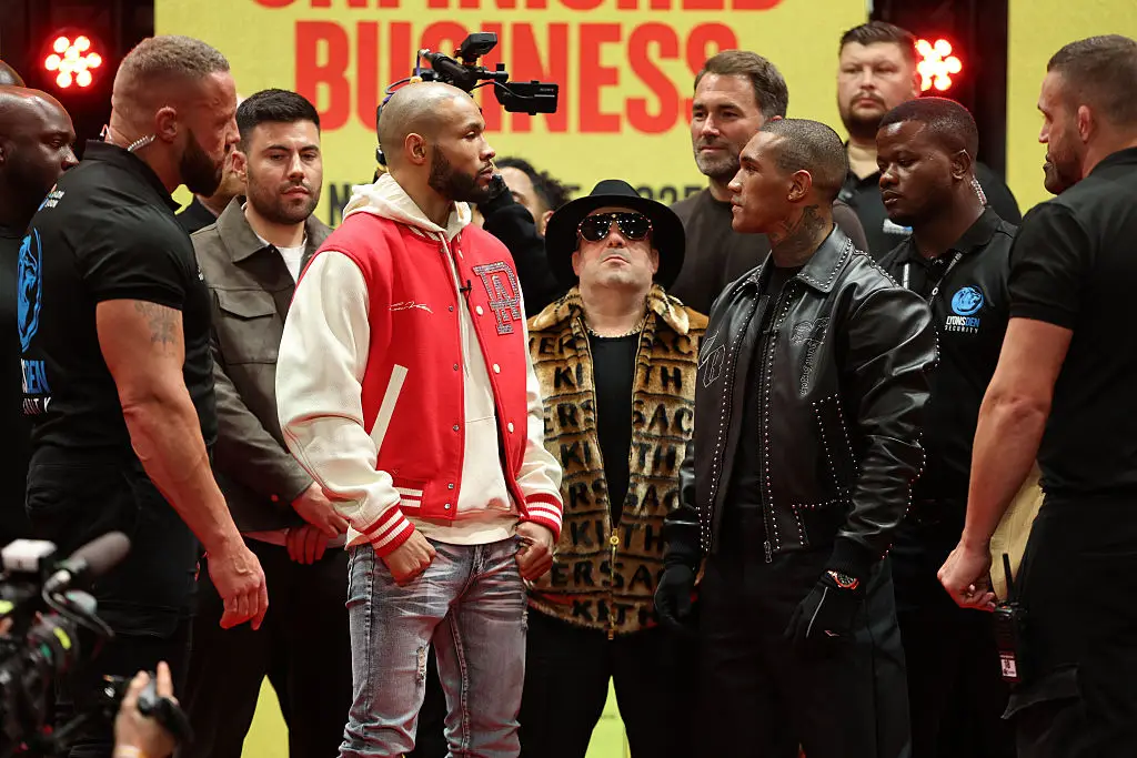Chris Eubank and Conor Benn earlier this week (Credit:Getty)