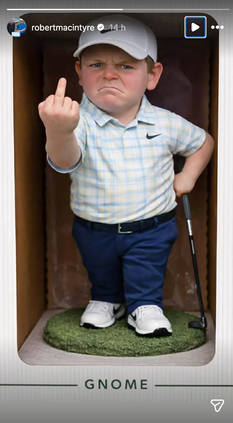 MacIntyre posted a picture of himself as one of the famous Augusta gnomes. Image credit: Instagram