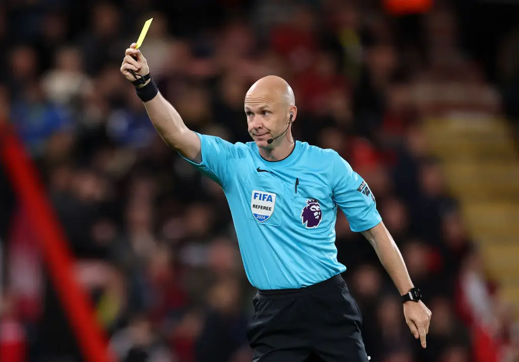 Anthony Taylor broke the record for the most yellow cards shown in a match (14) while overseeing Bournemouth v Chelsea. (Image: Getty)