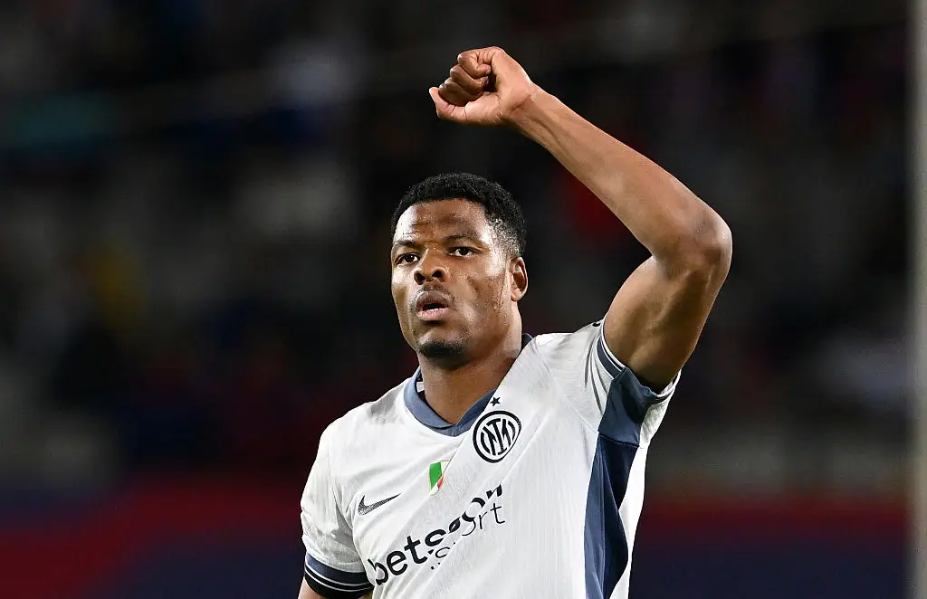 Denzel Dumfries took home the Player of the Match award after netting two goals against Barcelona. (Image: Getty)