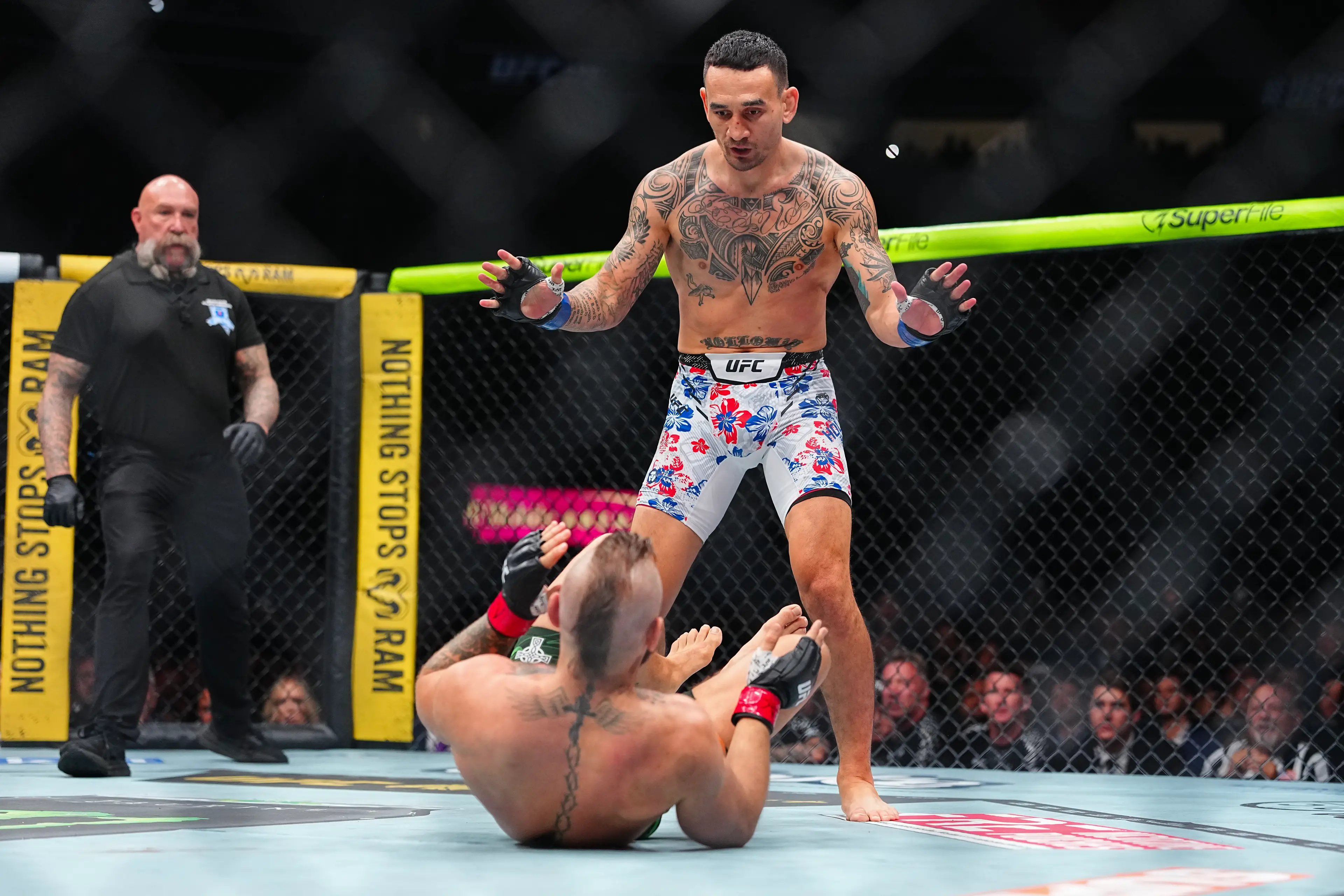 Max Holloway landed a series of significant strikes on McGregor. Image credit: Getty