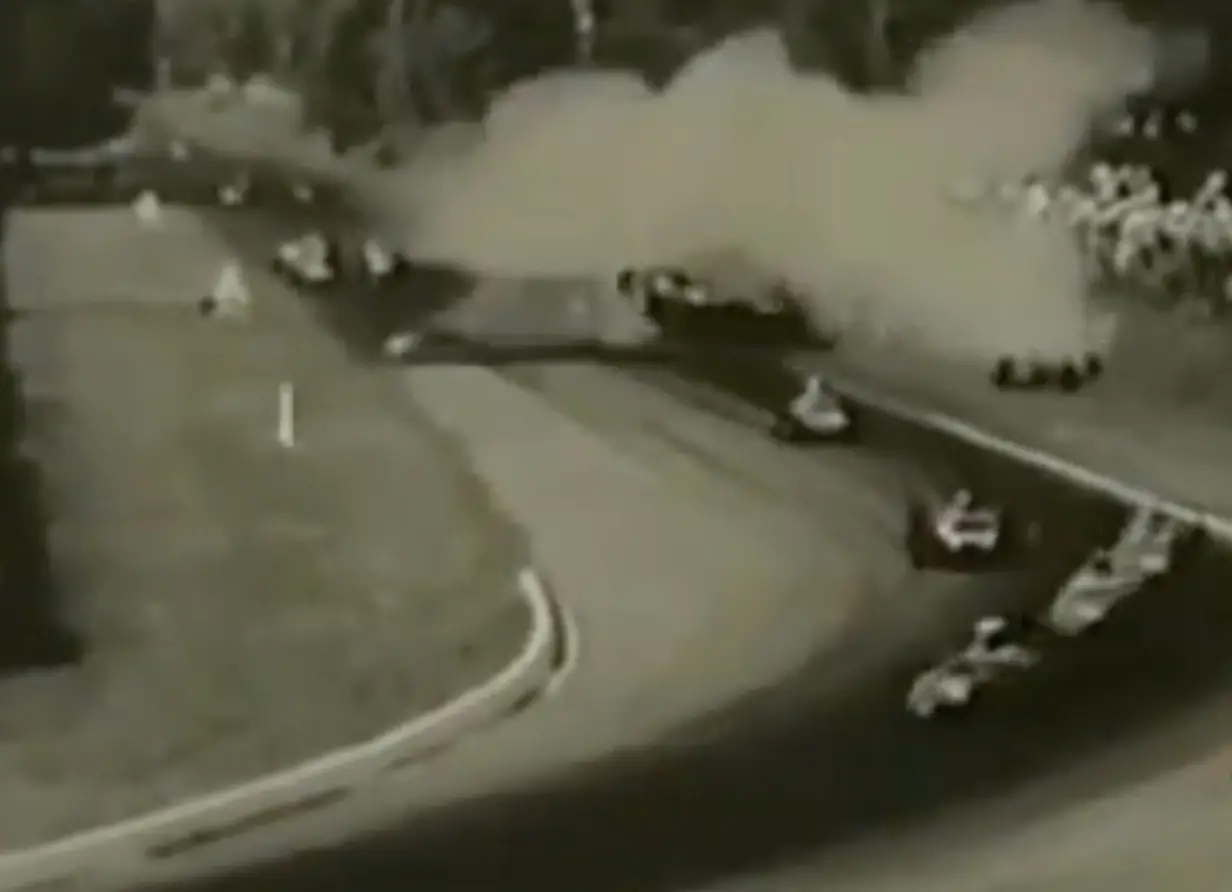 Von Trips' car (central) rolled into the crowd at high speed before rebounding into the middle of the track (Image: F1)