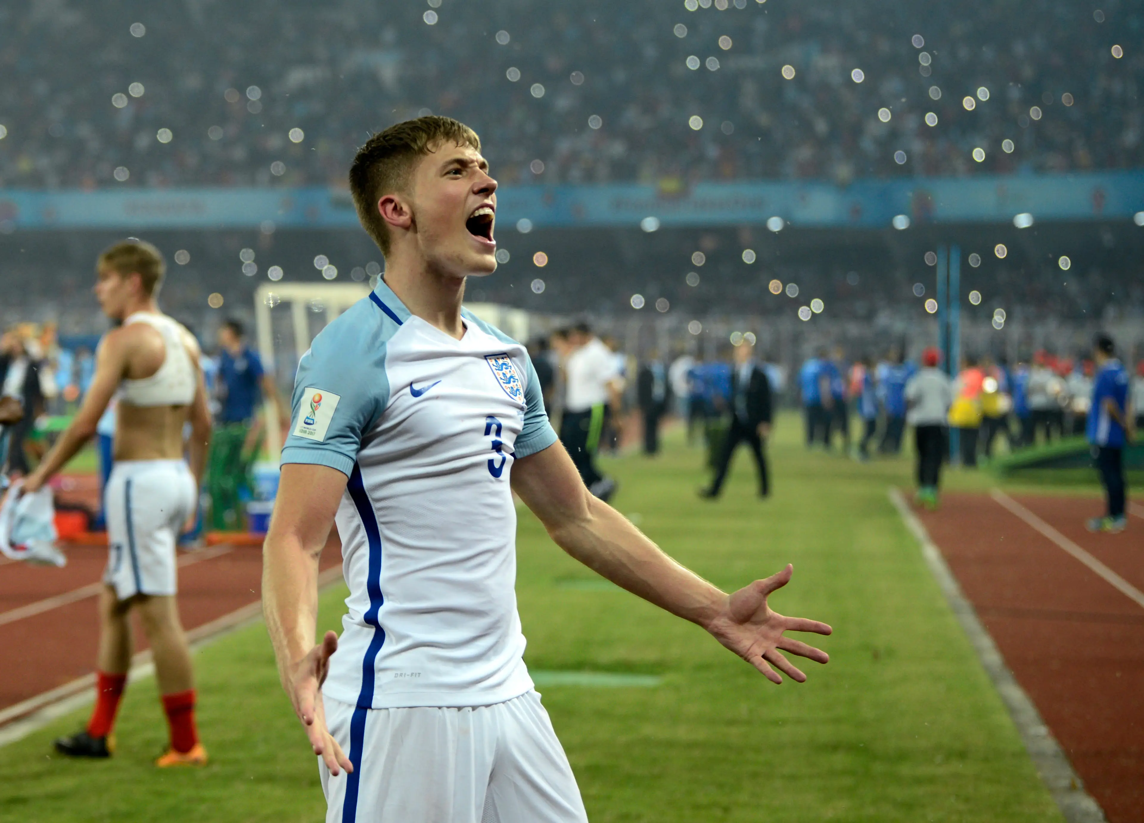 Lewis Gibson celebrates England winning the U17 World Cup. Image credit: Alamy