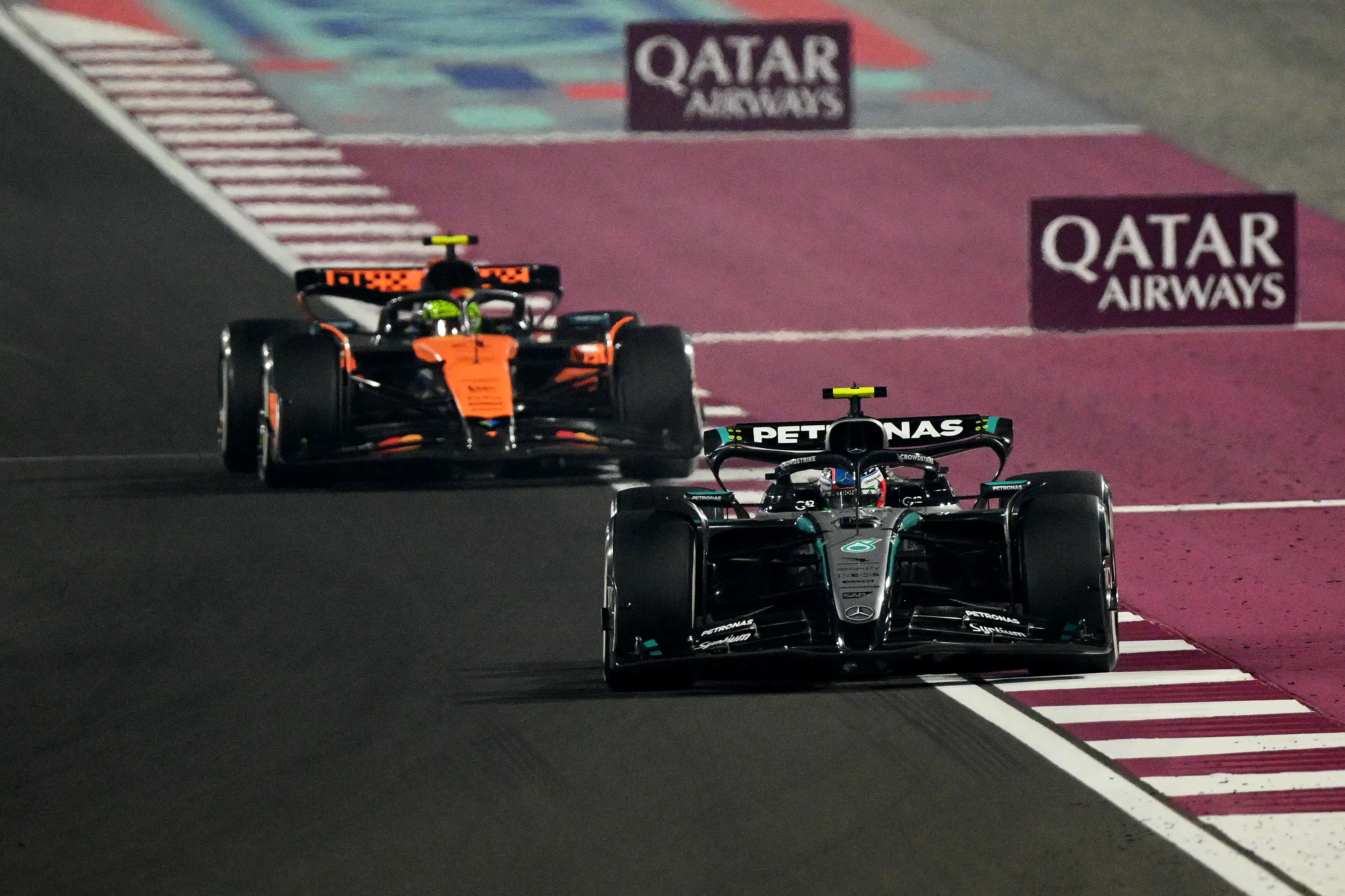 Lando Norris overtook Kimi Antonelli on the penultimate lap of the Qatar Grand Prix (Image: Getty)
