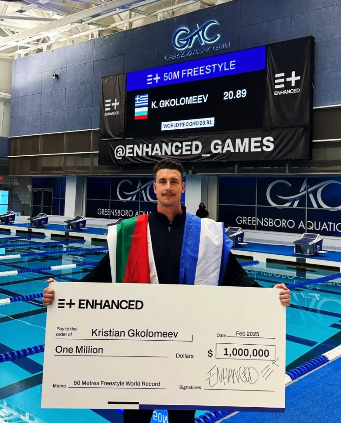 Kristian Gkolomeev received a $1 million bonus for his showing in the pool. Image: Enhanced Games