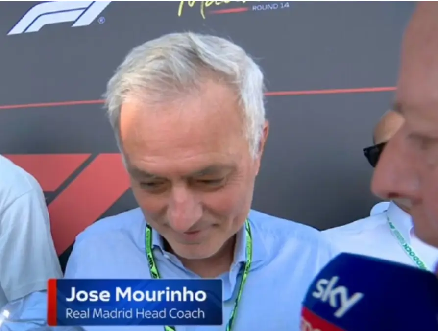 Mourinho spoke to Martin Brundle on the grid. Image credit: Sky Sports