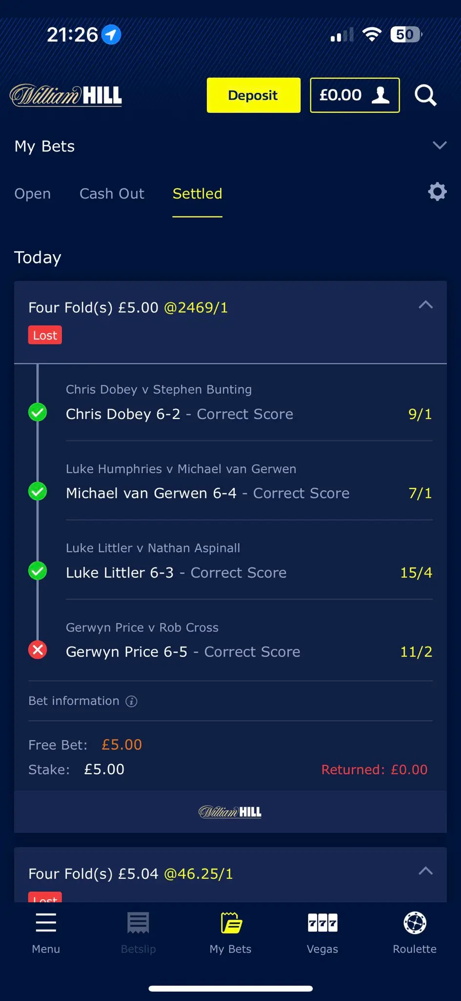 Rob Cross cost a punter a huge winning bet. Image X/William Hill 