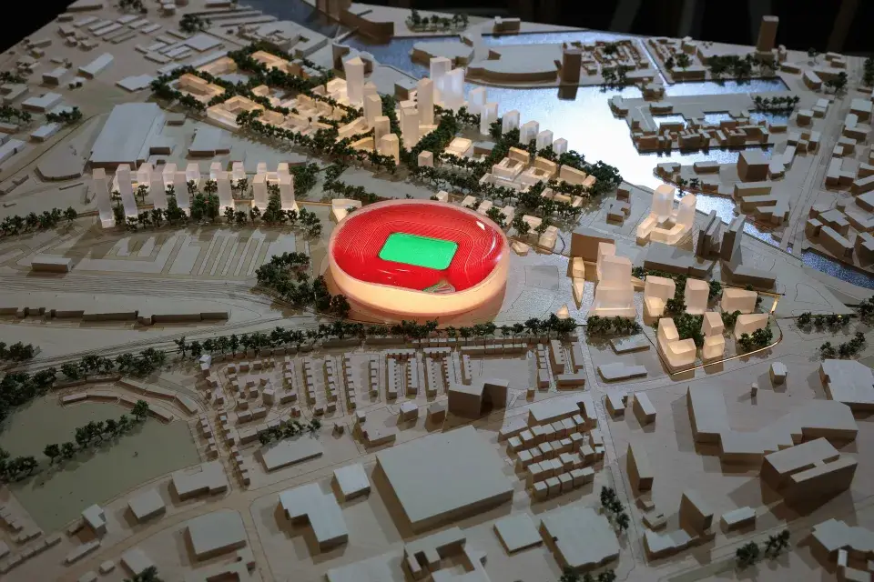 Burnham provided a first look at the new United stadium at the Labour Party conference. (Image: Manchester United)